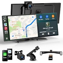 11.5" Portable Carplay Screen for Car,Wireless Car Play Screen with Carplay,Android Auto,OTA Updates,60FPS,4K Dash Cam + 1080P Backup Cam with a Camera Bracket,Voice Control,GPS Navigation