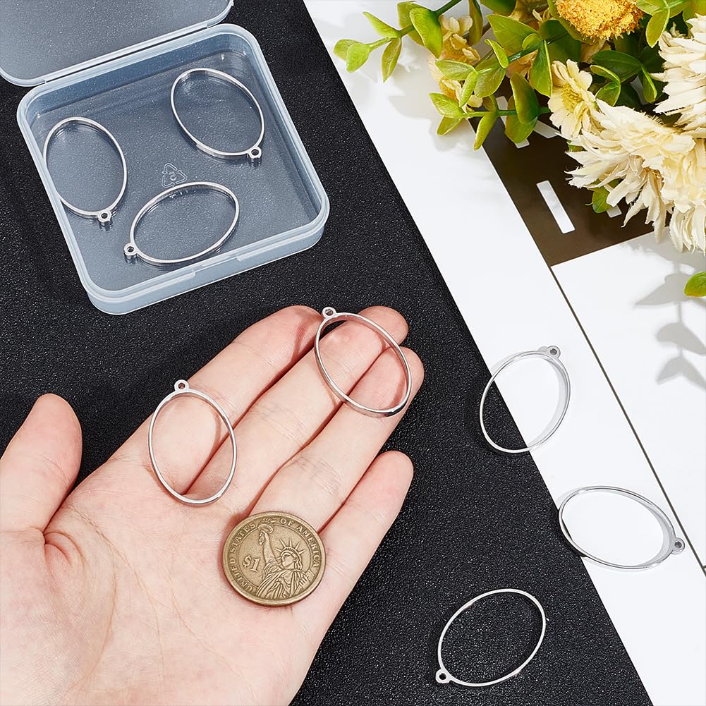 UNICRAFTALE 16pcs 30x20.5mm Inner Diameter Stainless Steel Open Back Bezel Pendants Oval Shape Charms Epoxy Resin Open Back Frames for DIY UV Resin Pressed Flower Jewelry Making - Image 4