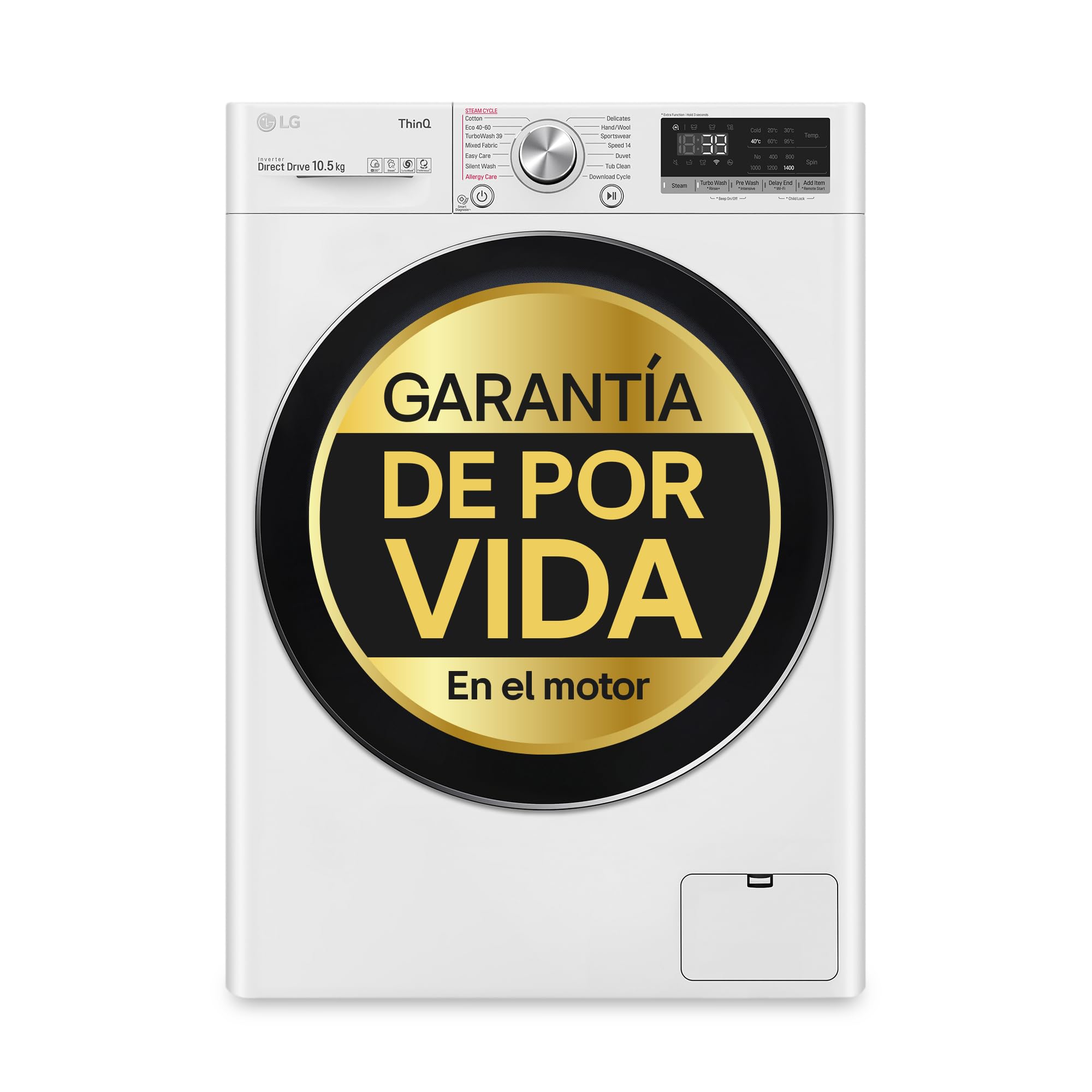 LG F4WV7010S2W – Intelligent Washing Machine 10.5 kg, AI Direct Drive, 1400rpm, Classification A, TurboWash 360º, Steam Steam, 700 Series, White
