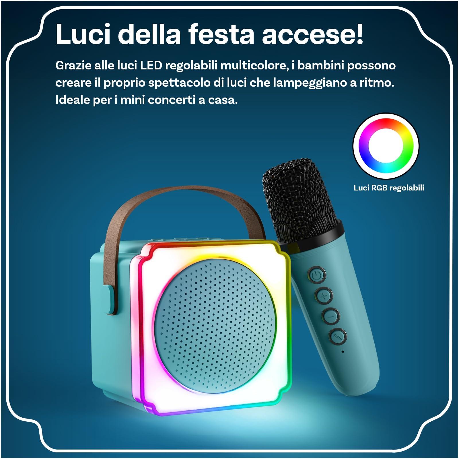 Macchina Karaoke per Bambini con 2 Microfoni Wireless di MMOBIEL – Portatile Cassa Bluetooth, 2 Microfono, Luce LED, Effetti Vocali – Giocattolo Musicale, Regalo per Ragazze, Ragazzi, Bambini 3+, Blu