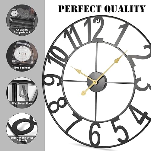 Miniatura 2 de Relojes de pared grandes de 24 pulgadas para decoración de sala de estar, relojes de pared silenciosos sin tictac, funciona con pilas, reloj de