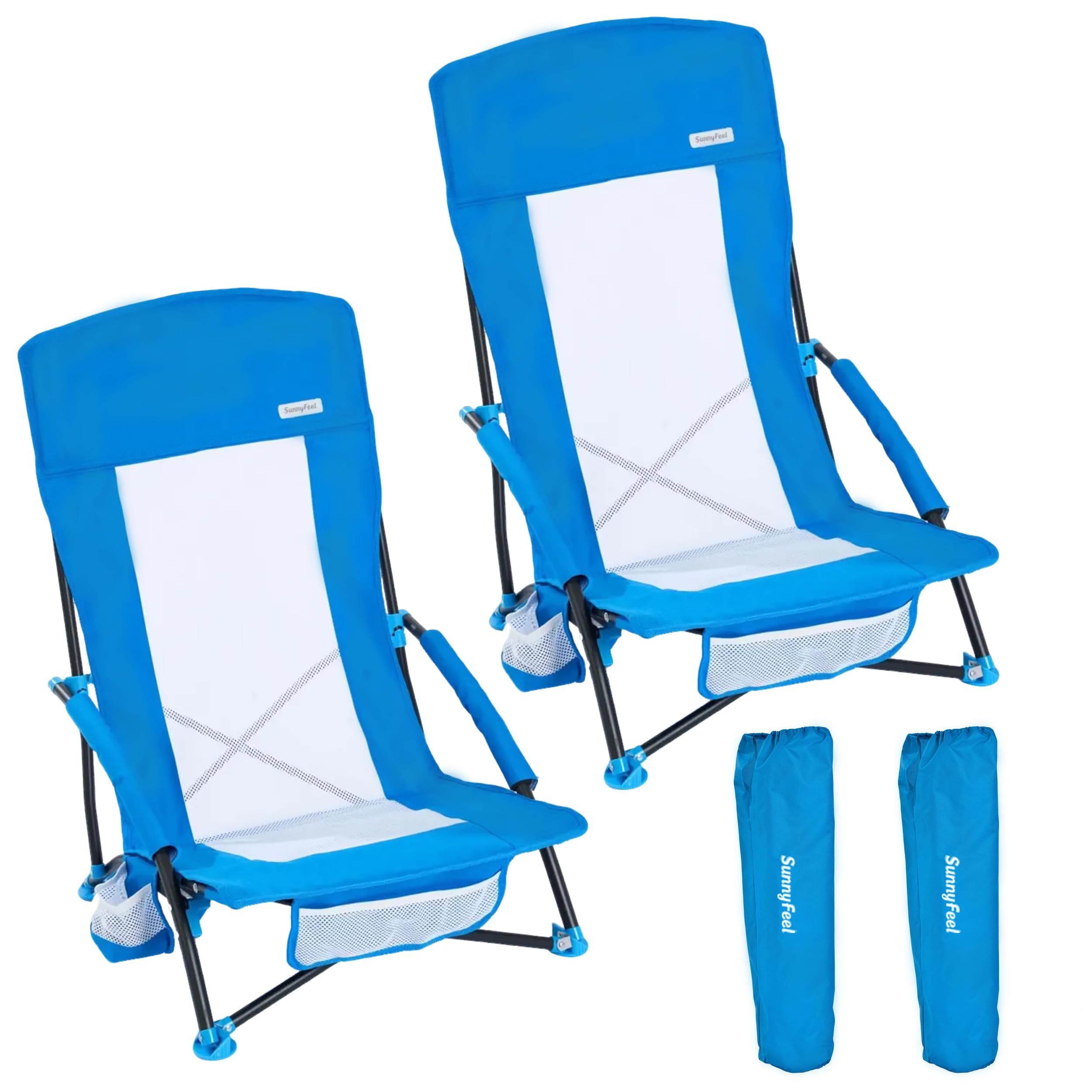SUNNYFEEL Portable Low Beach Chair,High Back Beach Chairs for Adults,2 Pack