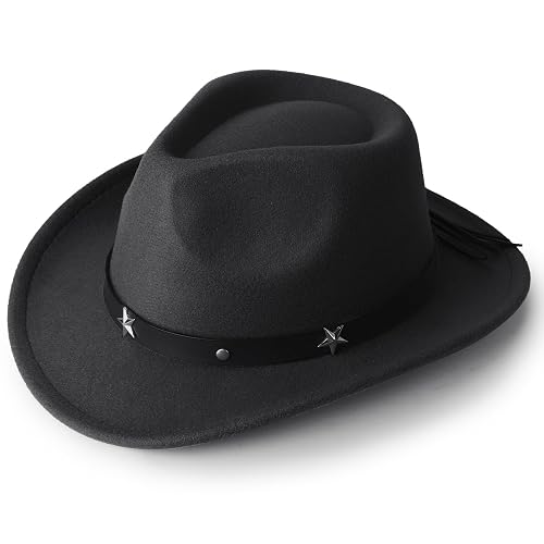 DRESHOW Sombrero Cowboy Niños Niñas Western Fedora Fieltro Hebilla de Cinturón Sombreros Retro Panamá Unisex…