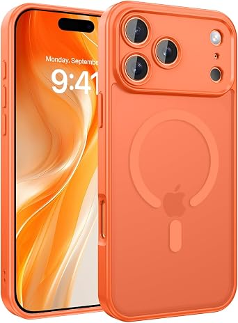 DOMAVER Magnetic for iPhone 17 Pro Case 2025, Upgraded [Full Camera Protection] [Compatible with Magsafe] [Translucent Matte] Drop Shockproof Protective Bumper Women Men Phone Cover 6.3inch, Orange
