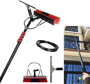 Professional 24ft/7.2m Carbon Fiber Window Cleaning Brush for High Altitude Cleaning Retractable Pole with Water Fed Brush for Solar Panels High Strength and Efficient