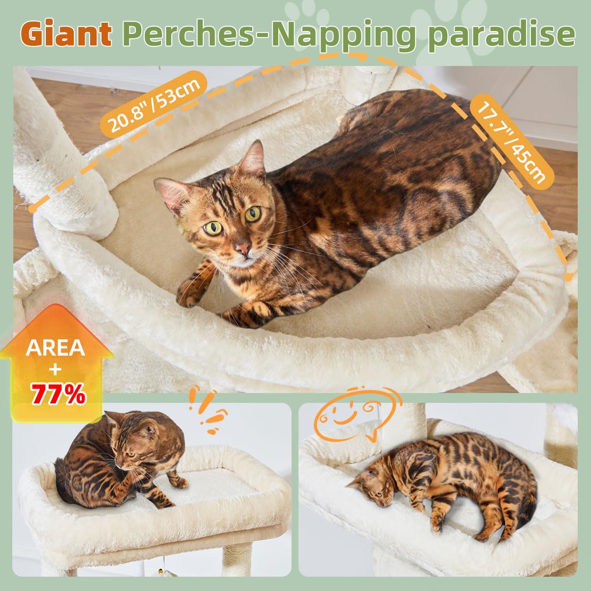 Taoqimiao Arbre a Chat Maine Coon,180cm Stable Arbres à Chat Grand Format XXL avec Condos Spacieux pour Chats, 8 Griffers, Très Grand Plateformes, Hamac, Panier pour Matou, MS034M Beige