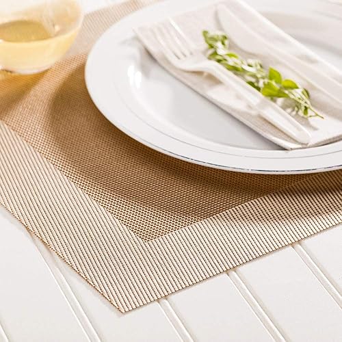 Miniatura 7 de Geneva Frame - Mantel individual tejido de vinilo blanco brillante, 16.0 x 12.0in, caja de 6 unidades