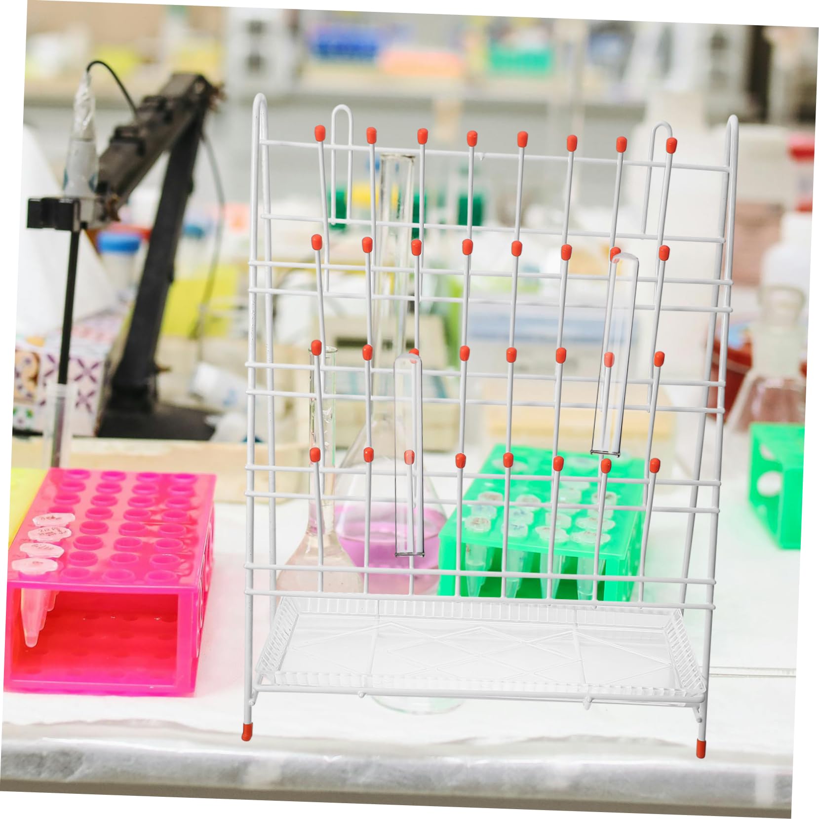 PartyKindom Égouttoir Verre en Fer Blanc à 32 Emplacements, Séchoir Tubulaire pour Laboratoire, Séchage des Bouteilles, Gain de Place et Nettoyage Facile
