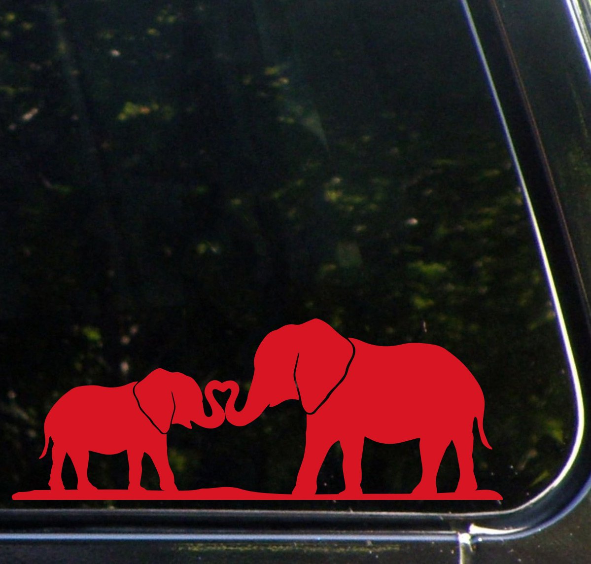 Yadda-Yadda Design Co. Elephant Mom and Baby Making Heart with Trunks - Car Vinyl Decal Sticker (8.5" w x 3.25" h) (Color Choices Available) (RED)