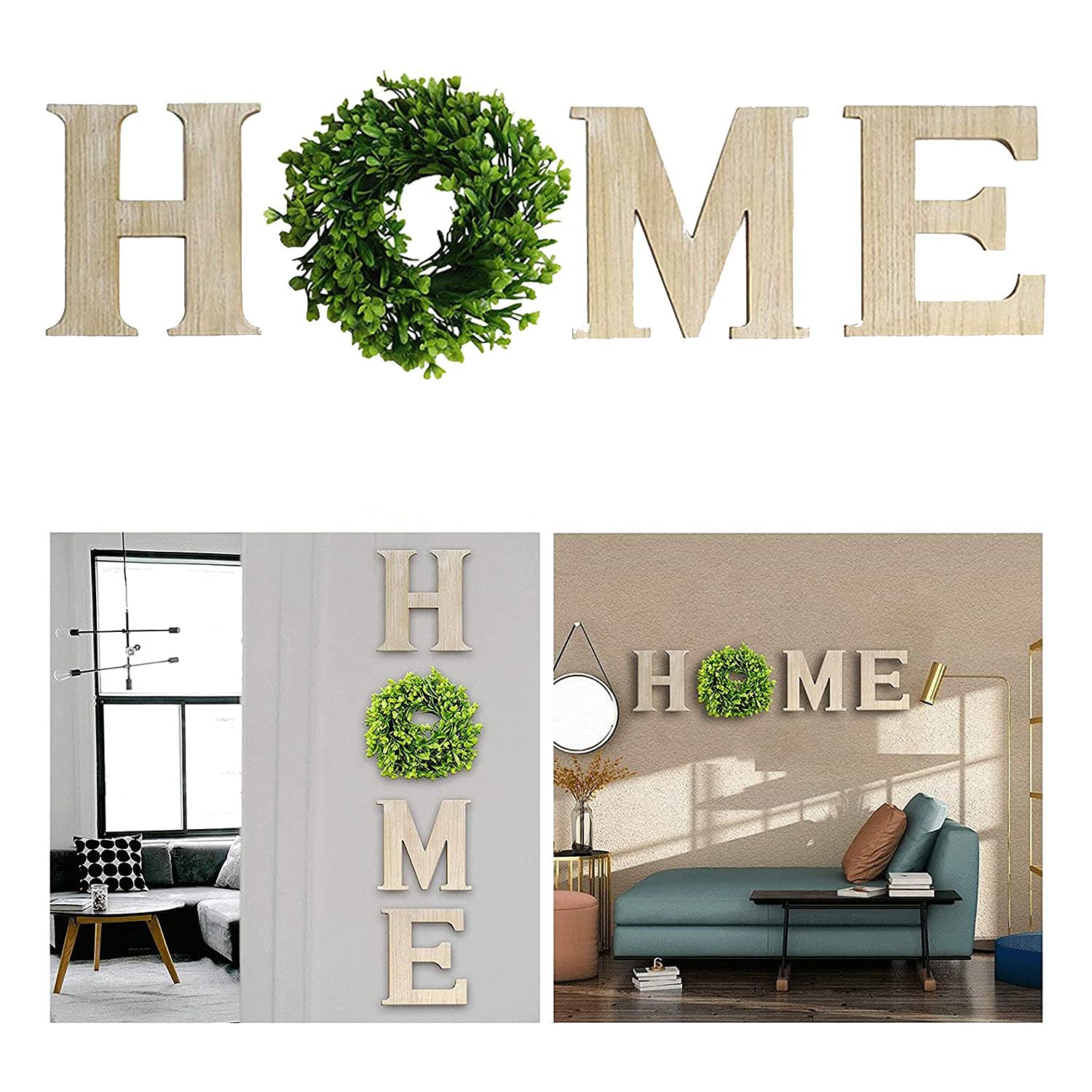 JUJIAN Inicio Letrero De Cuero con Corona Artificial de Eucalipto, Letras de Hogar para Decoración de Sala de Estar (Propiedad)