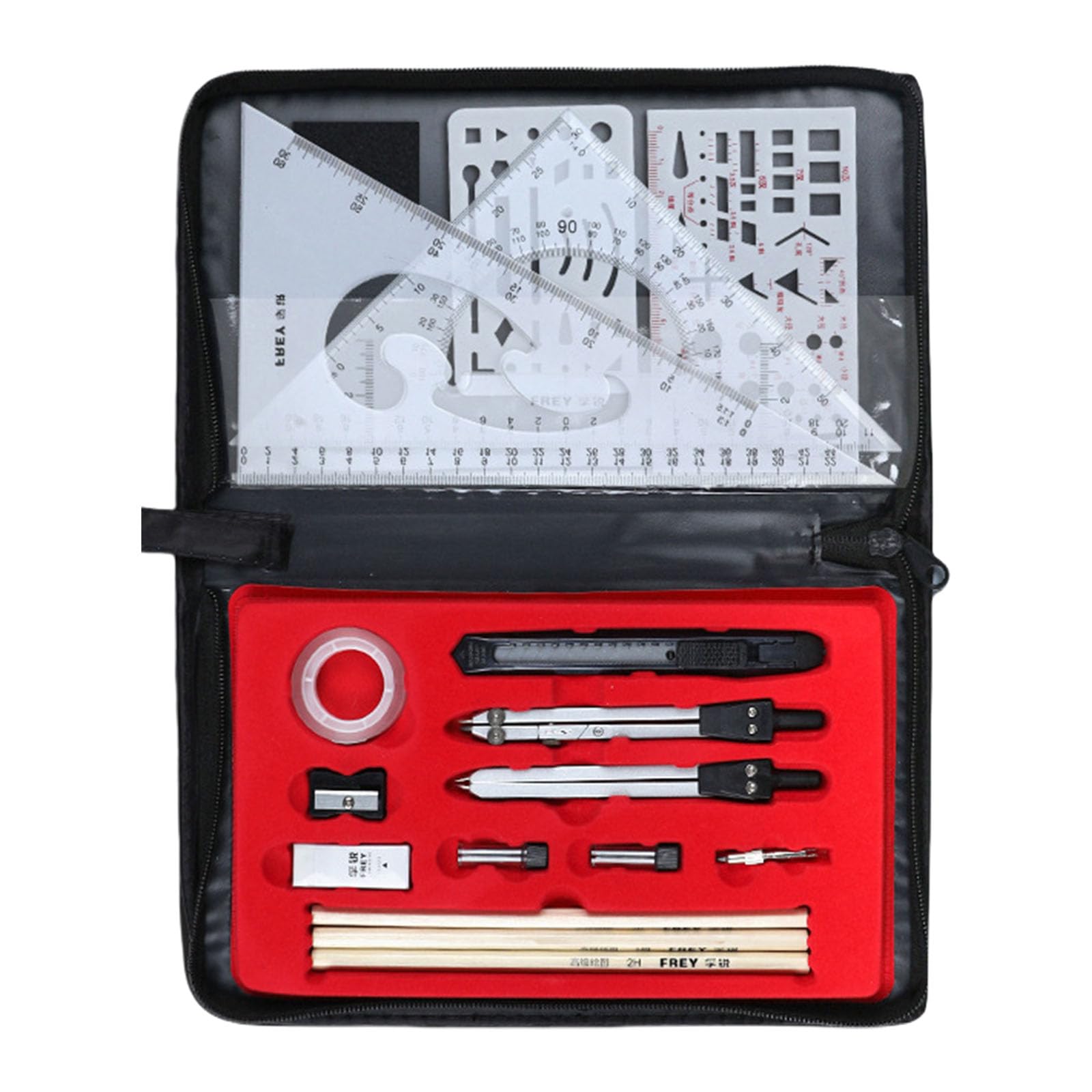Kit de géométrie en métal avec équerre et compas pour tracé scolaire