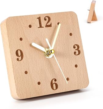 ZONJIE Wood Desk Clock - Silent Non Ticking Silent Clock, 11cm Diameter Analog Clock for Shelf, Table, Mantel or Bedside, Home Decorative Small Table Clock, Modern Desk Clock, Made of Beech Wood