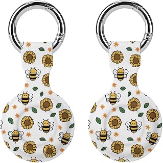 Cute Bees Sunflowers Protective Case Shockproof Cover 2PCS | Compatible with Airtag,Portable GPS Case,Silicone Cover with Keychain