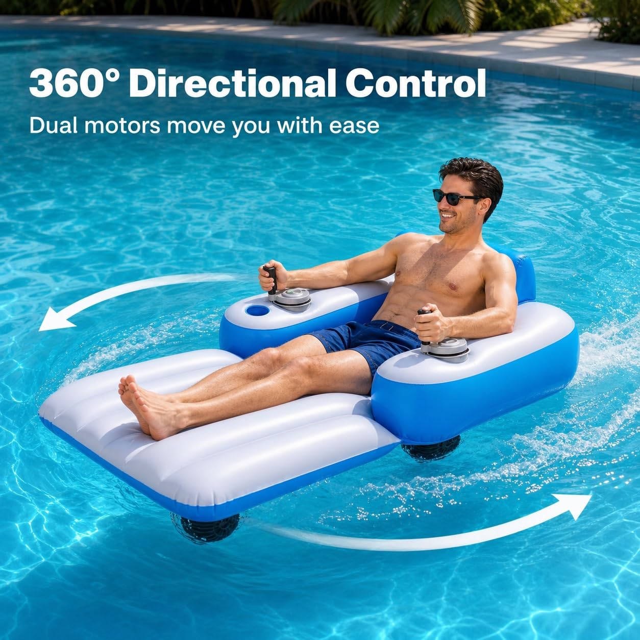 Galleggiante per piscina motorizzato alimentato batteria, fino 220 libbre | Lettino da piscina gonfiabile per adulti a doppio motore, controllo con un solo pulsante, fino a 60 minuti, laghi e feste