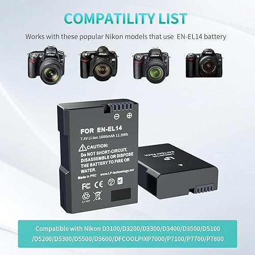 Miniatura 2 de EN-EL14 EN-EL14a Cargador de batería, LP Cargador LCD de doble ranura compatible con Nikon D3100 D3200 D3300 D3400 D3500 D5100 D5200 D5300 D5500