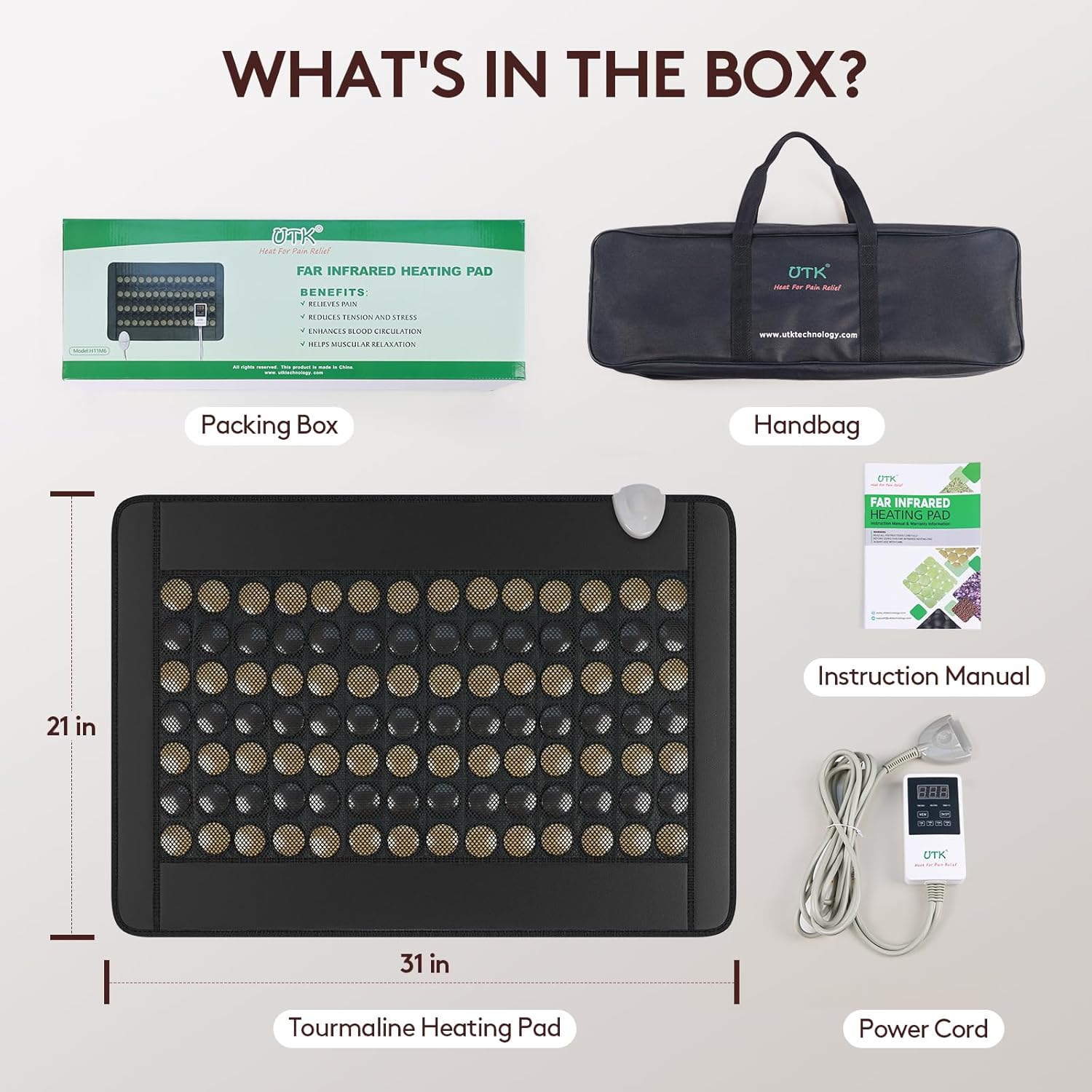 UTK Far Infrared Heating Pads for Back Pain Relief, 5X Deeper Therapy, FSA-HSA Eligible, Hotter to 159℉, 4H Auto Off, Memory Function, with Carry Bag, Gifts for Women, 21'' x 31''