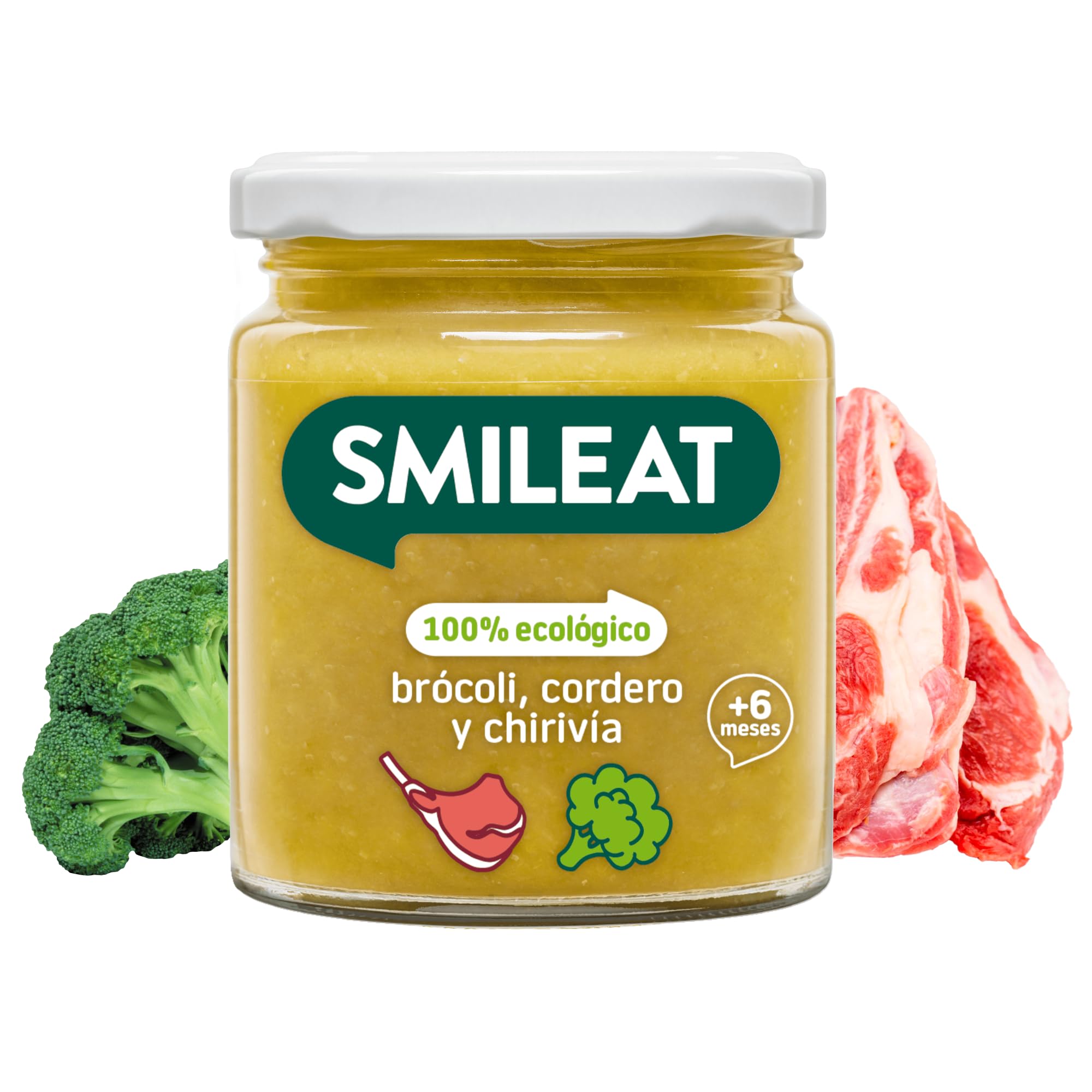 Smileat - Tarrito Ecológico con Verduras, Ingredientes Reales, para Bebés desde 6 Meses, sin Gluten, Sabor a Brócoli, Cordero y Chirivía - Pack de 12 x 230g = 2760g
