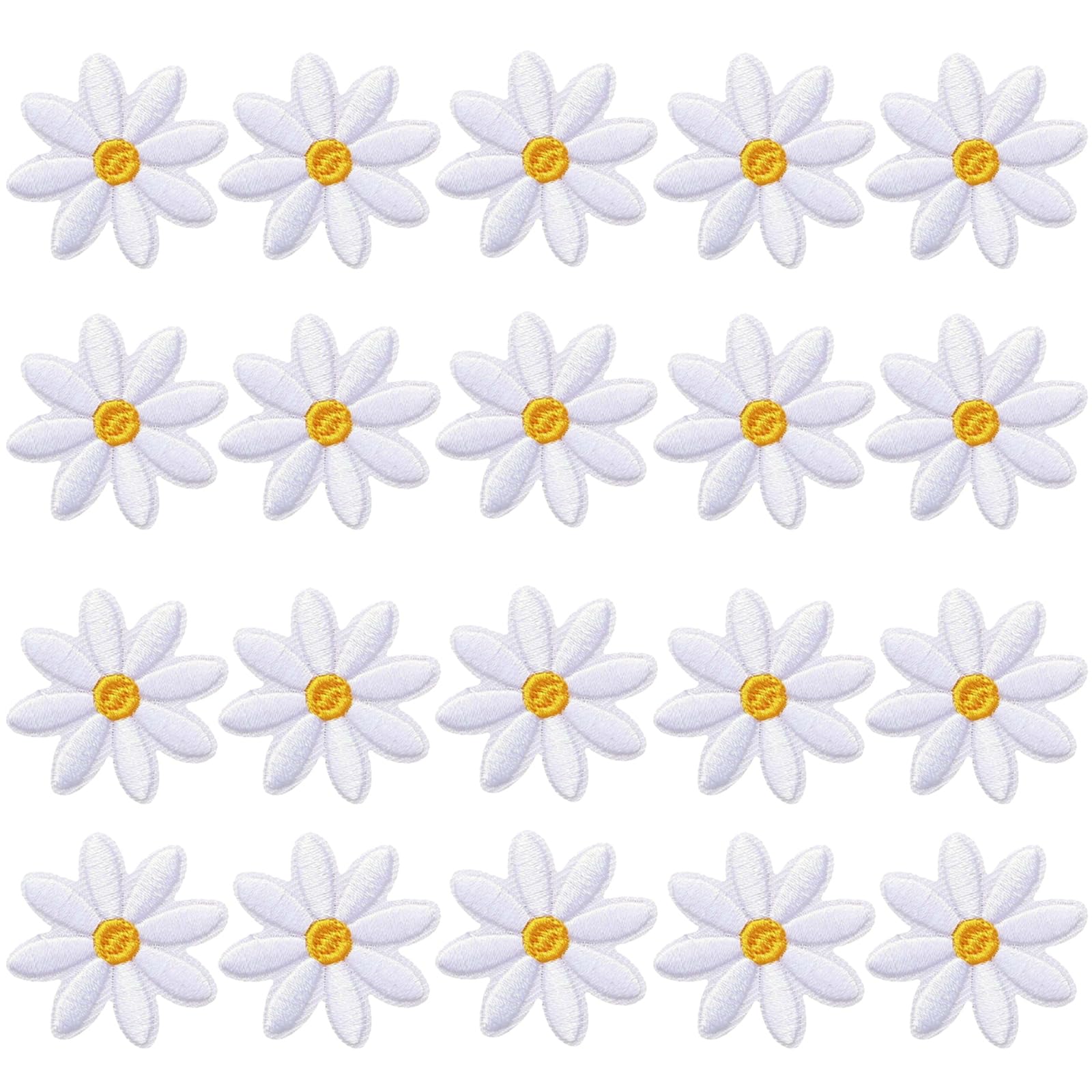 20 Stück Gänseblümchen Blume Patch Kleidung Iron-On Patches Blumen Applikationen patches Dekorativ Bestickt Für Diy Dekorative Patches Erwachsene Kinder Jacke Jeans T-Shirt Rucksack (1,41 Zoll)