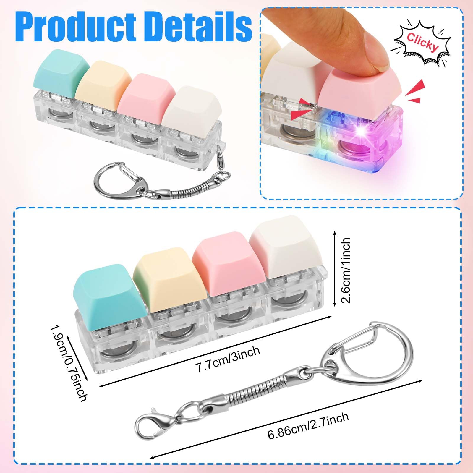 Fidget-Zabawka z Klawiatura dla Doroslych, Breloczek z Klawiatura Fidget ze Swiatlem LED Klawisz Fidget Clicker Zabawny Zabawka z Guzikami do Dekompresji Dekoracja (Kolor A)