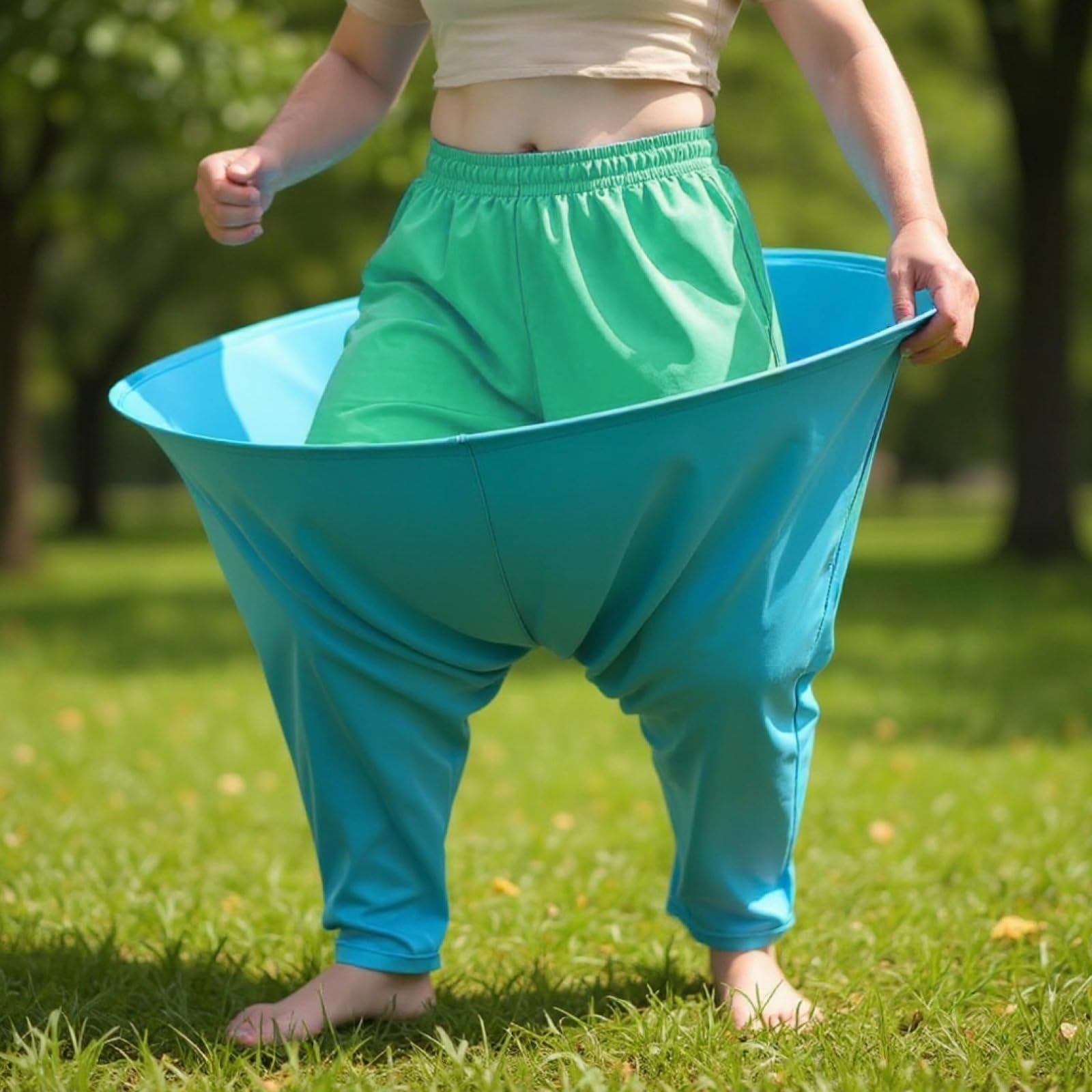 Granny Pants Game Set, jasnoniebieskie spodnie, 4 piłki i pompka w zestawie, gry dla dorosłych, przekaźnik drużynowy, gry rodzinne na świeżym powietrzu