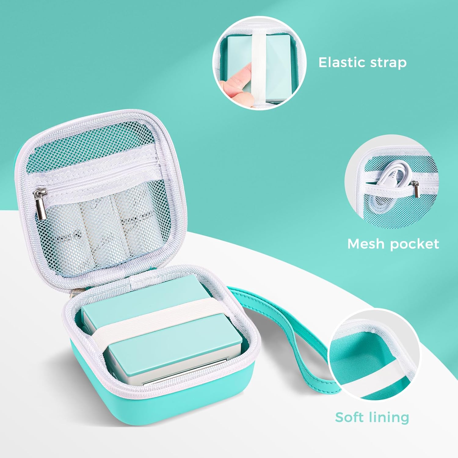 ProCase Carrying Case for Phomemo M02 P12 Memoking T02, Travel Bag for Mini Portable Thermal Sticker Printer Label Maker, Sticker Machine Paper USB Cable Hard Storage Box Holder - Blue - Image 4