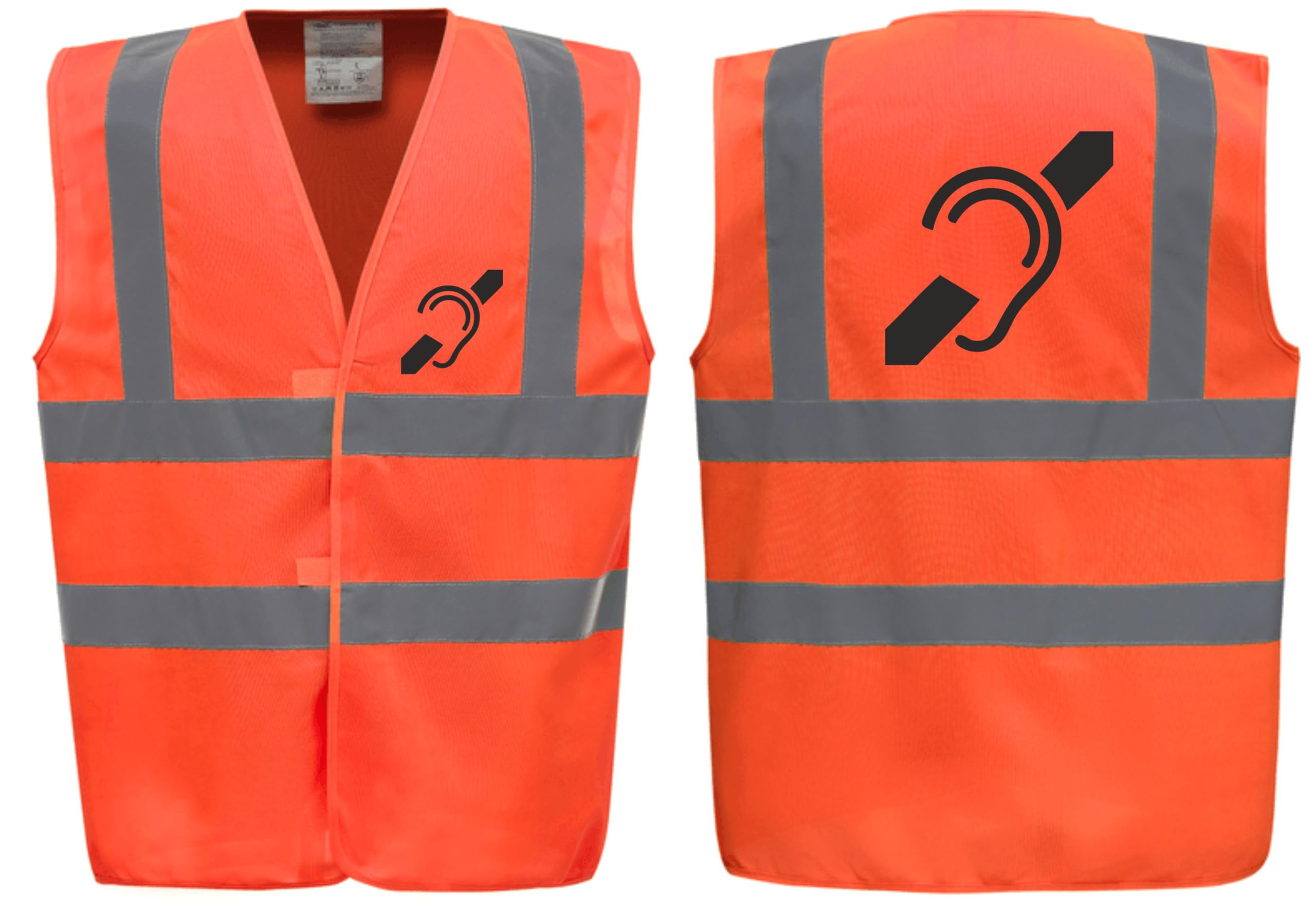 Brook Hi Vis Premium Safety Vest – DEAF Logo Printed Front & Back, High Visibility Waistcoat for Workwear, Available in 14 Vibrant Colours (UK, Alpha, L, Regular, Regular, Standard, Orange)