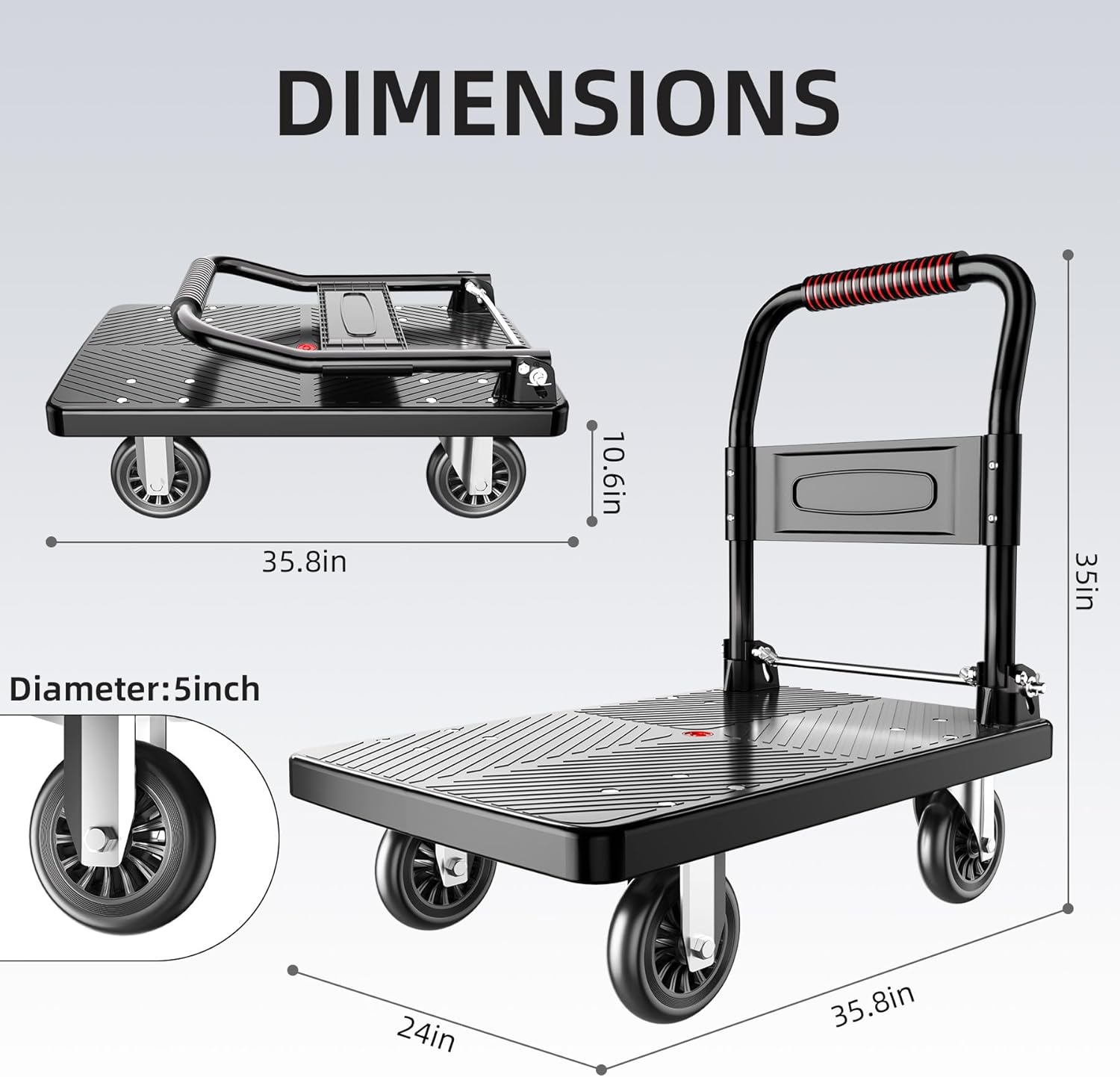 Foldable Push Cart Platform Cart,Moving Platform Hand Truck,Foldable for Easy Storage and 360 Degree Swivel Silent Wheel (980LBS)