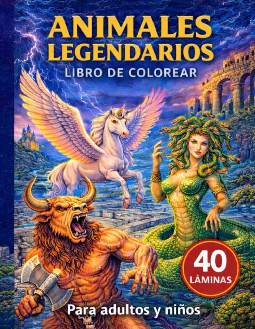 Libro colorear Criaturas Legendarias. 40 Láminas. Lista de reproducción con QR. Relajación y creatividad.: Para niños y adultos