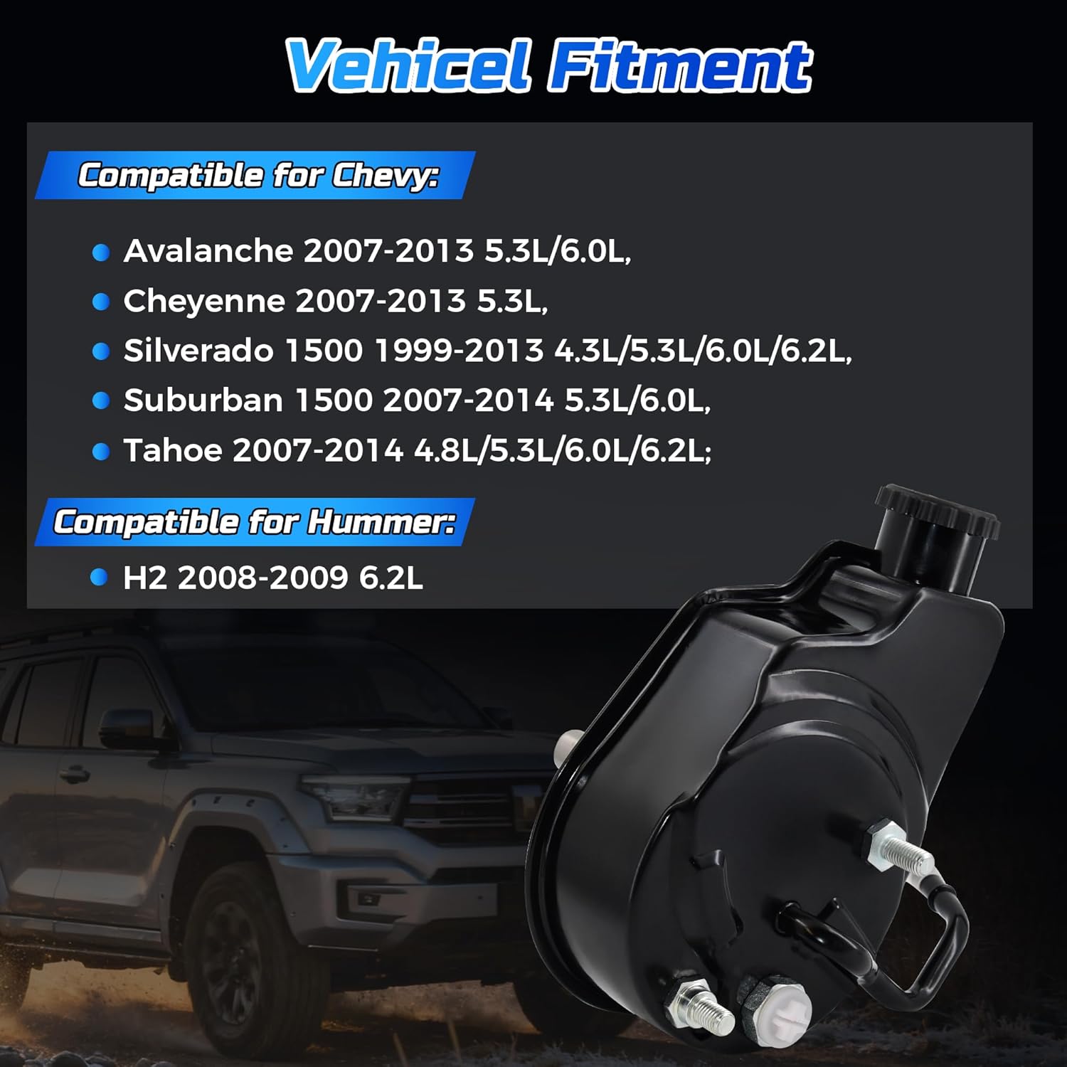 Power Steering Pump 20-8740 V8 Engine No Hybrid Only Compatible for Cadillac Escalade Avalanche Silverado Suburban 1500 Tahoe Sierra 1500 Yukon 2007-2014