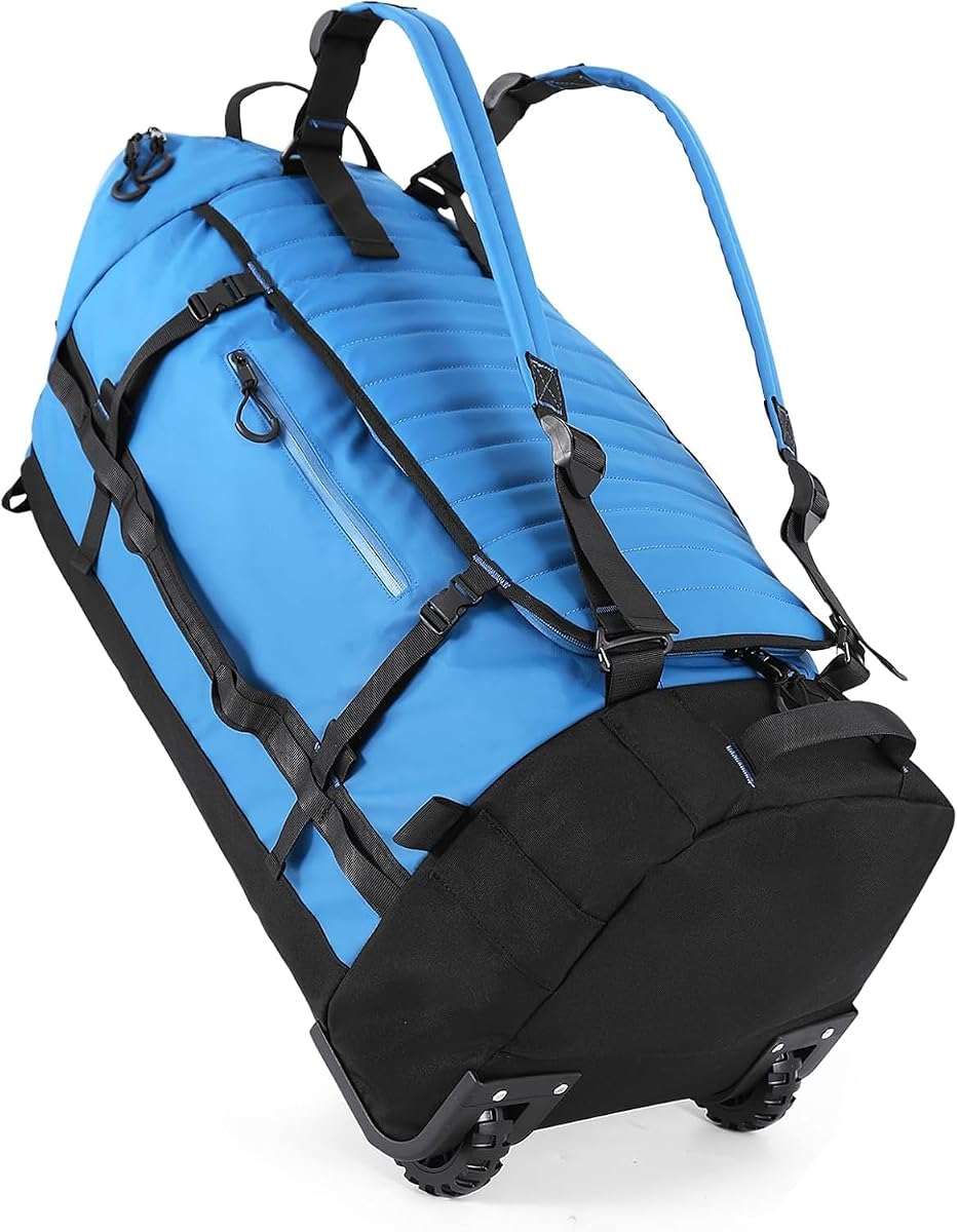 Rolling Duffle Bag with Wheels,86L 30”Carry on Luggage with Wheels,Folding Travel Bag,Duffle Backpack with Separate Shoe Compartment (Blue)