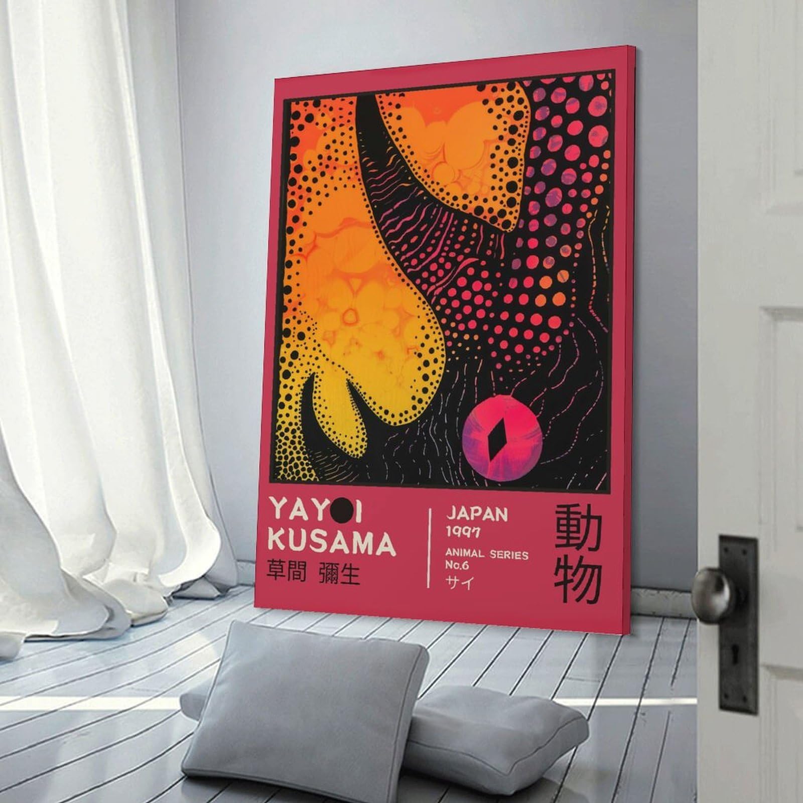 Junmoney Frame-Style-24 Yayoi Kusama Rhino No.6 Exhibition Poster Canvas Wall Art, 20X30inch(50X75cm), For Living Room, Bedroom Or Apartment Walls, Decorative Artwork For Empty Walls