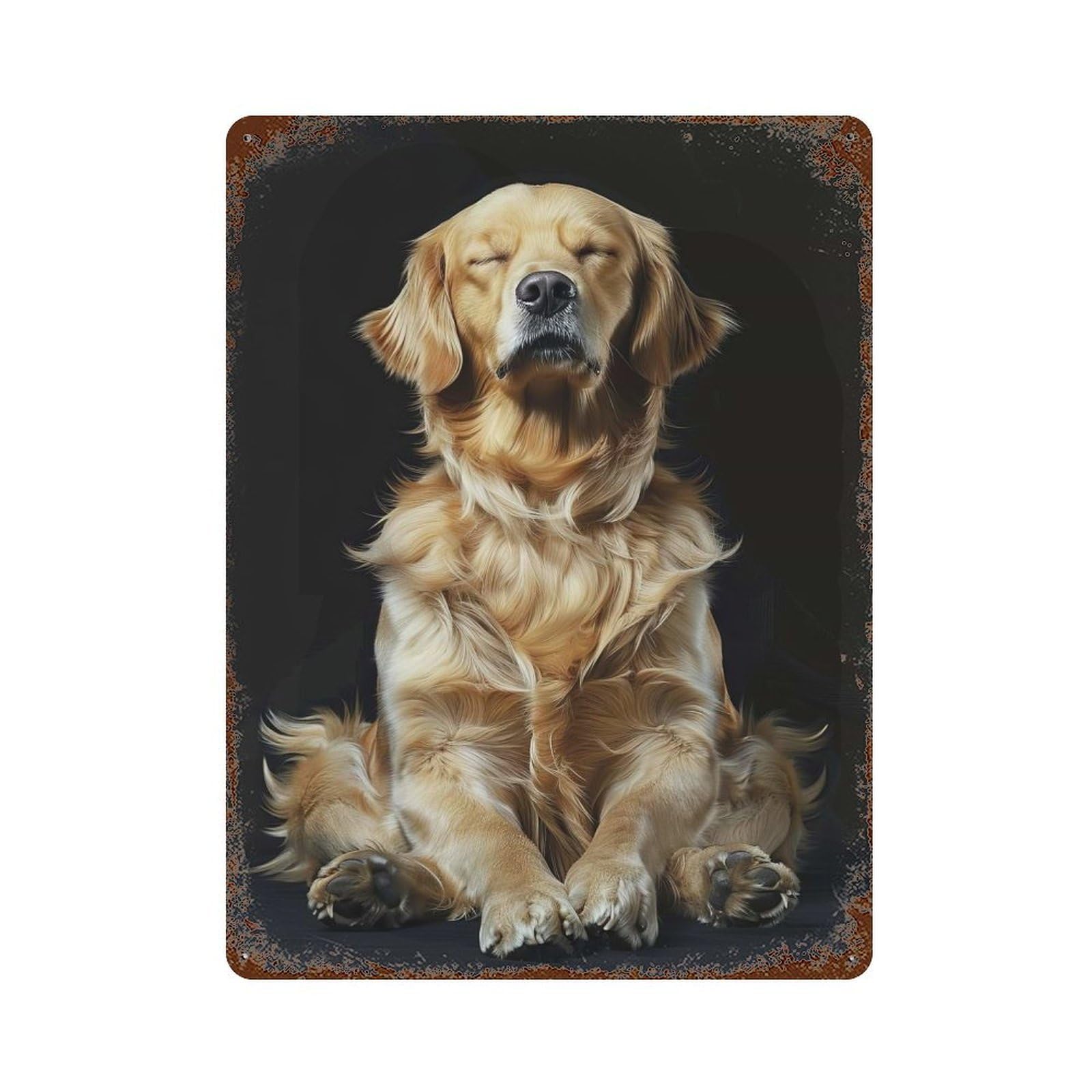 Golden Retriever Yoga Rela Weathered Tin Sign 15.7"x11.8", Vintage Wall Decor for Garage, Pub Or Kitchen