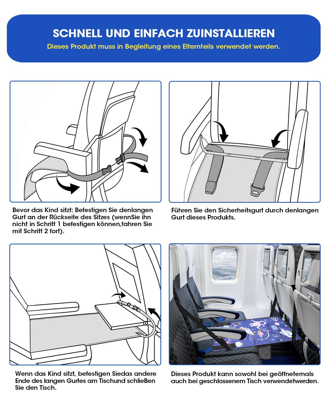 AceList Estensione del sedile dell'aereo per bambini, leggero e pieghevole poggiapiedi aereo per bambini, spaziale cartone animato estensione del sedile aeroplano bambini, letto portatile aereo per