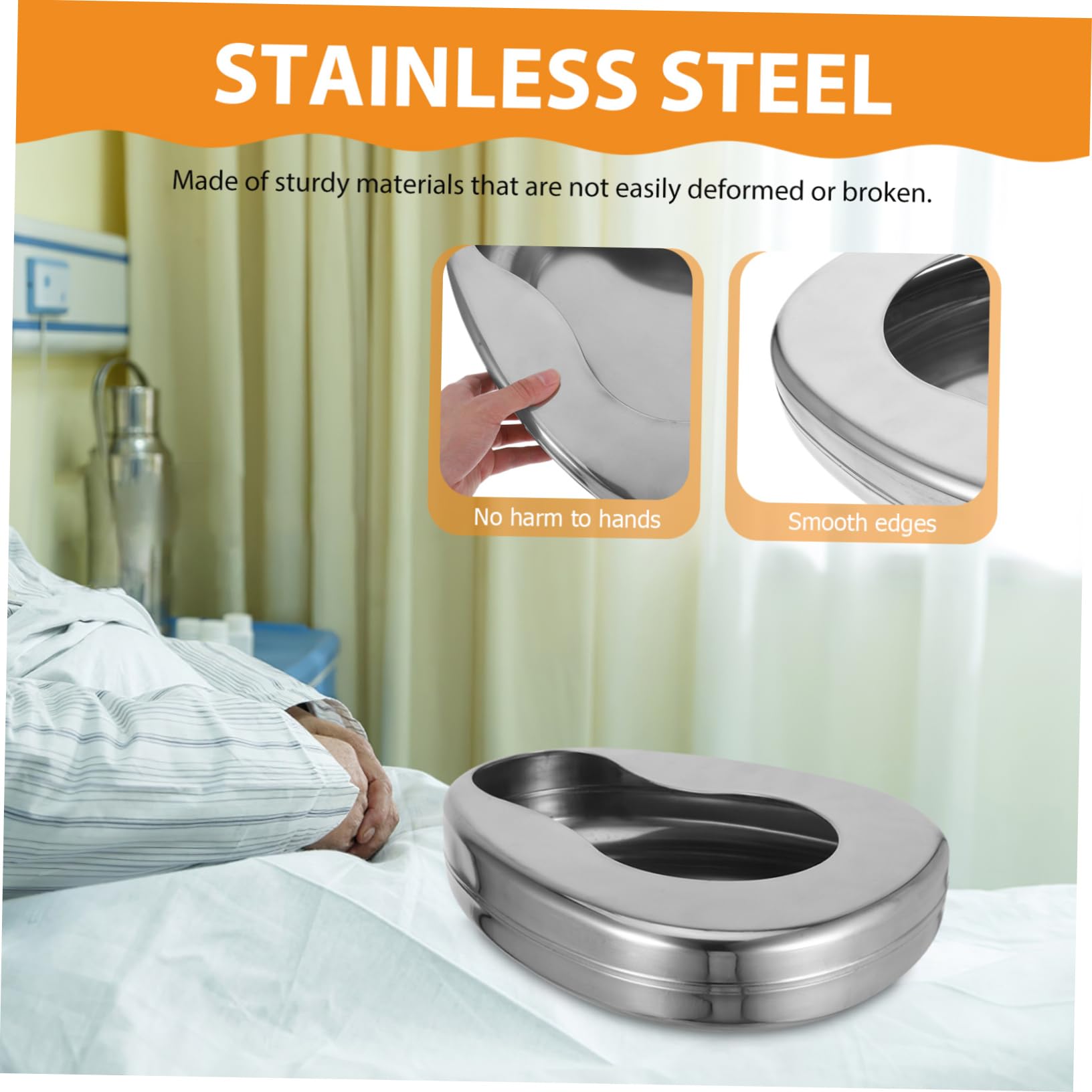 OUNONA Padella da Letto Design Portatile in Acciaio Inossidabile Ergonomica Comoda per Uso Notturno per Pazienti Anziani e Adatto a Ospedali e Case