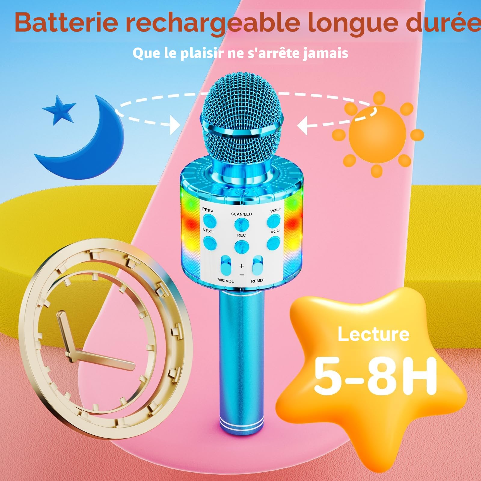 Ankuka Microphone sans Fil Karaoké, Micro Karaoke Enfant avec Lumières LED de Danse, Microphone Bluetooth pour Enfants Fille Garcon pour Fête Chanter Idée Cadeau de Noël Anniversaire Bleu