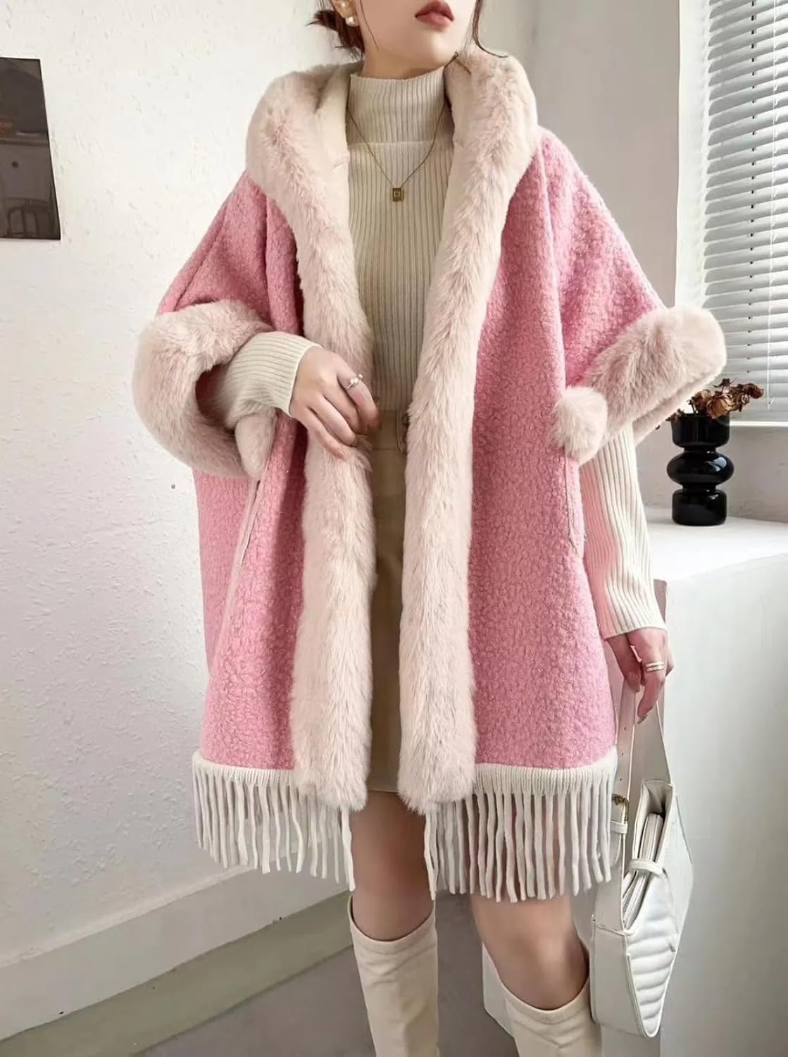Autumn/Winter Plush Thickened Shawl Loose Open Cardigan Women's Coat