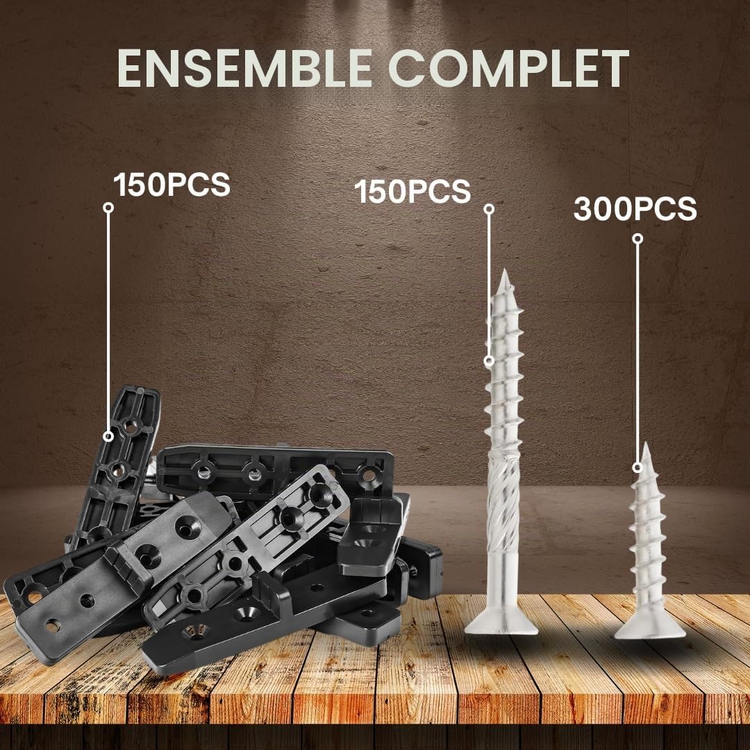 TEVOTECH Lot de 150 connecteurs terrasse avec vis, pour fixation invisibles des lames de bois et terrasse