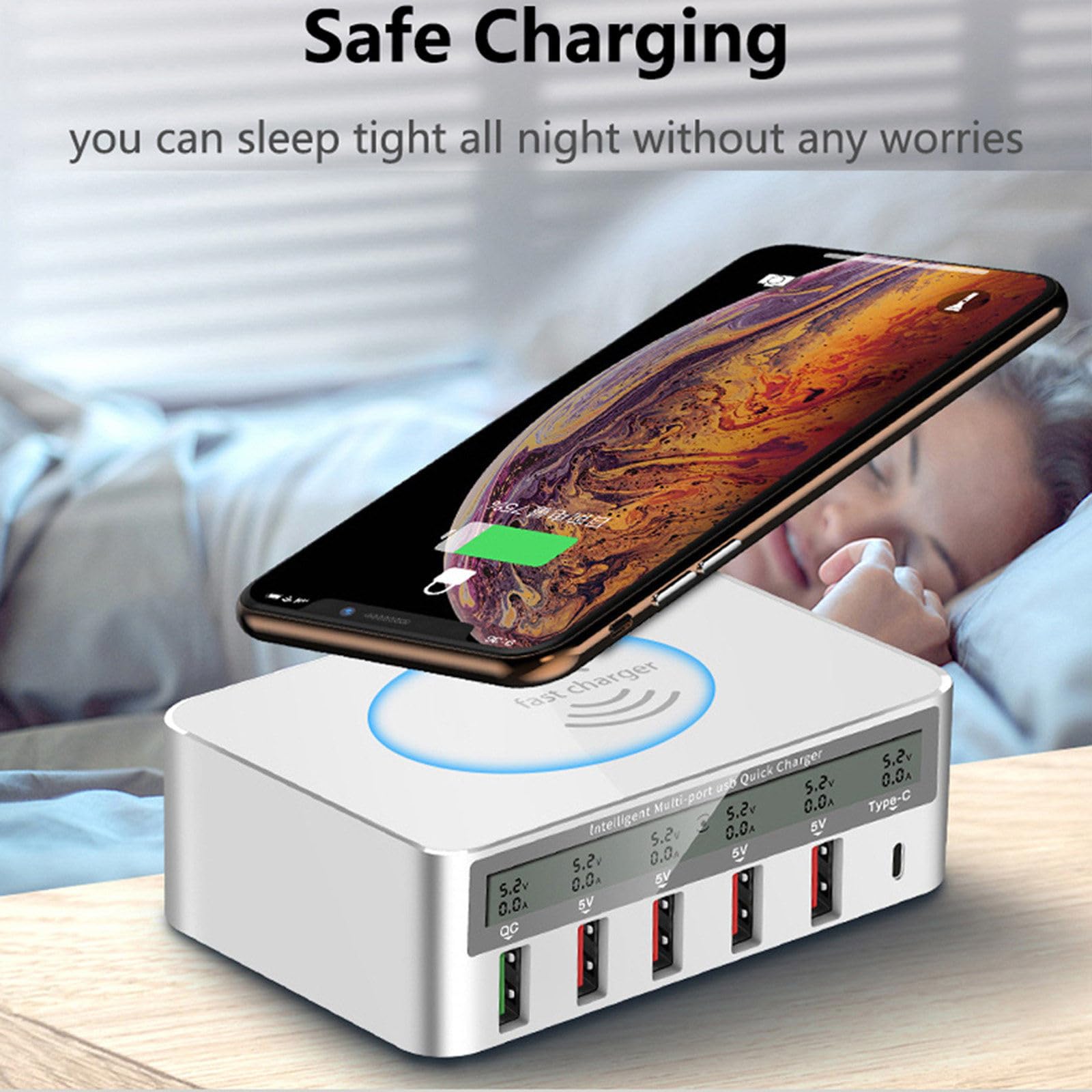 40W Usb Caricatore Del Telefono Cellulare 6 Porte Caricabatterie Rapido Qc3.0 Pd Display Lcd Stazione di Ricarica per Telefono Cellulare Tablet,White