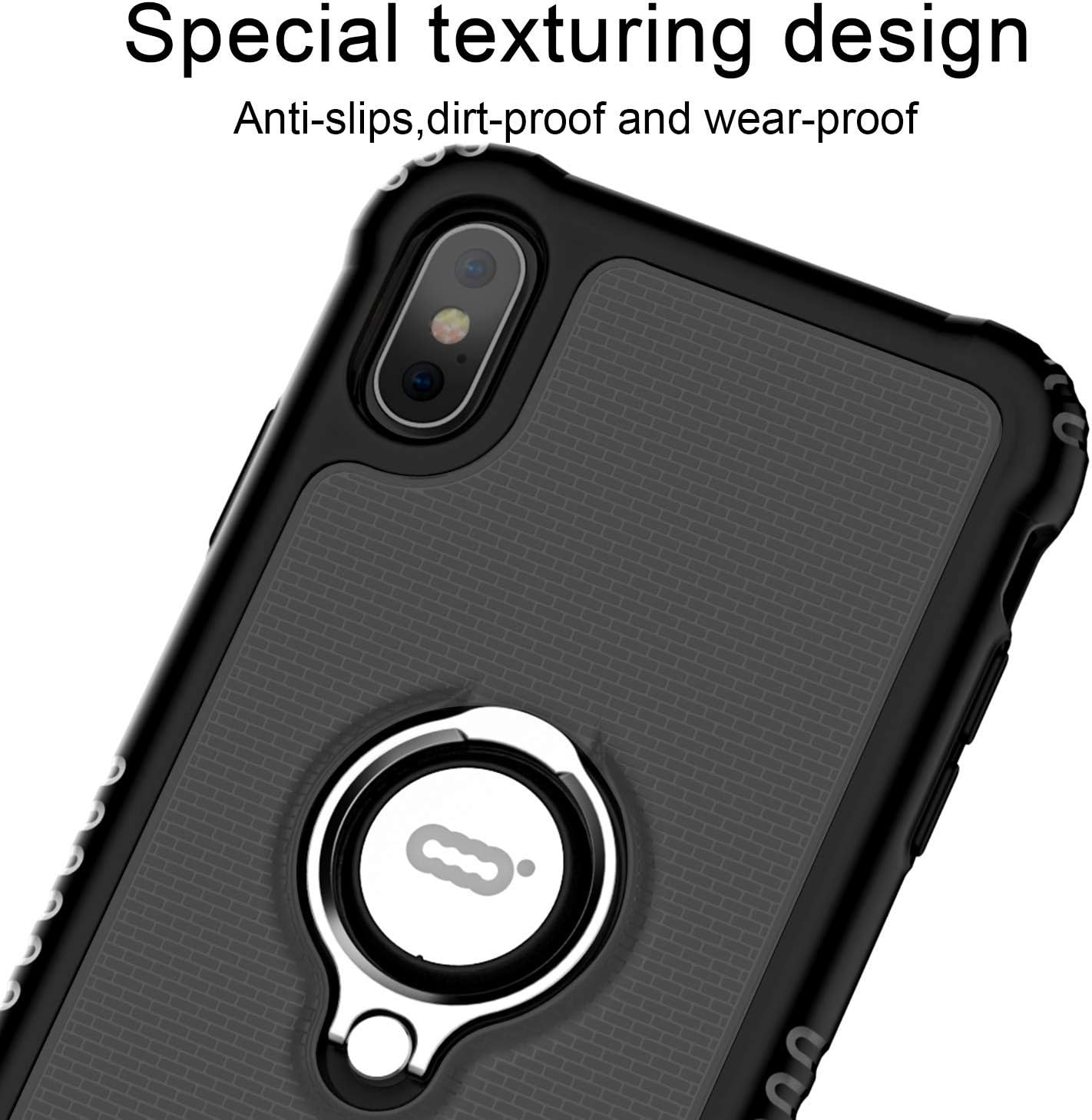 ICONFLANG Compatible Phone Case for iPhone Xs Max 6.5" with Ring Kickstand 360 Degree Rotating Drop Airbag Protection Shock Absorption Case (Grey)