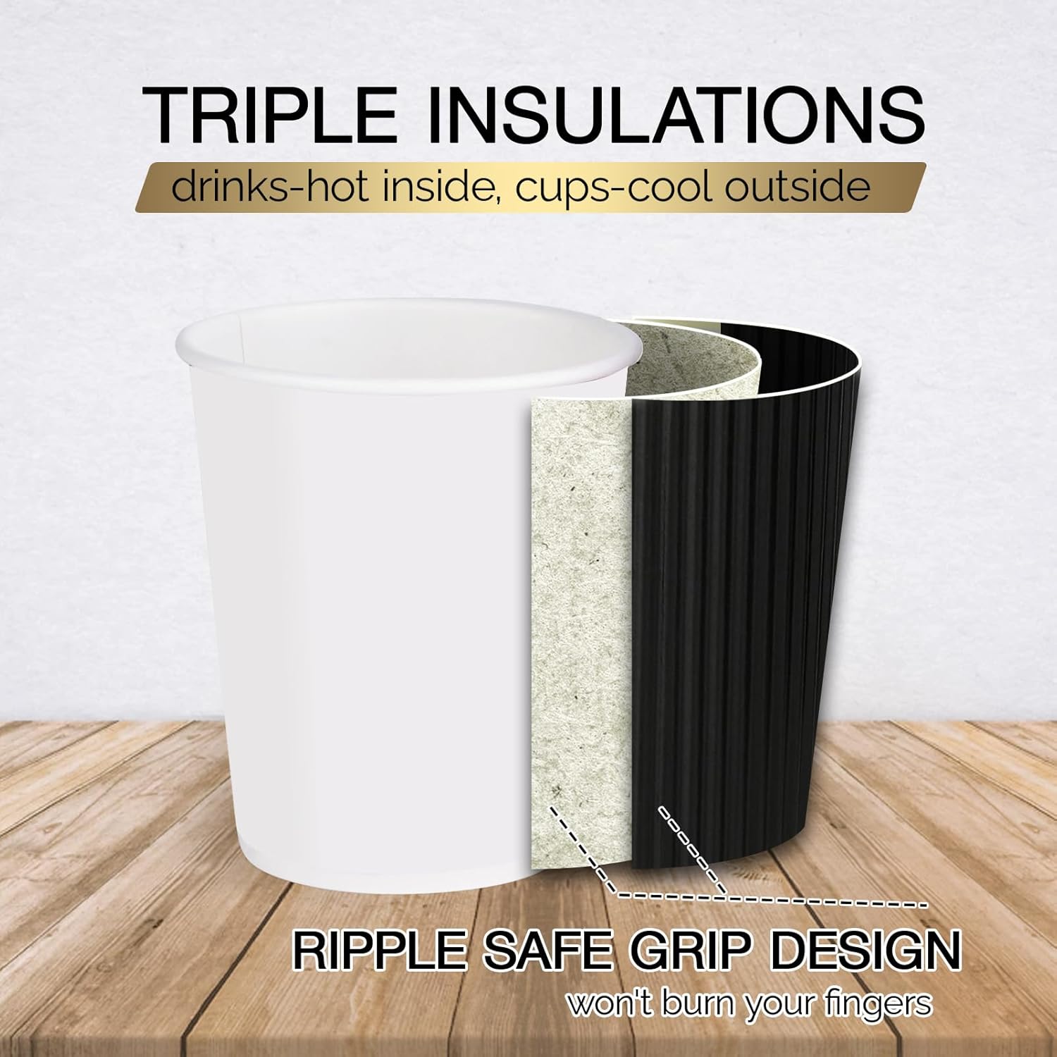 JollyPack 120 Pack 8 oz Paper Coffee Cups, Disposable Coffee Cups, Black Hot Beverage Cups with Ripple Wall Design, Hot Beverage Cups Suitable for Birthday,Party and any occasions - Image 3