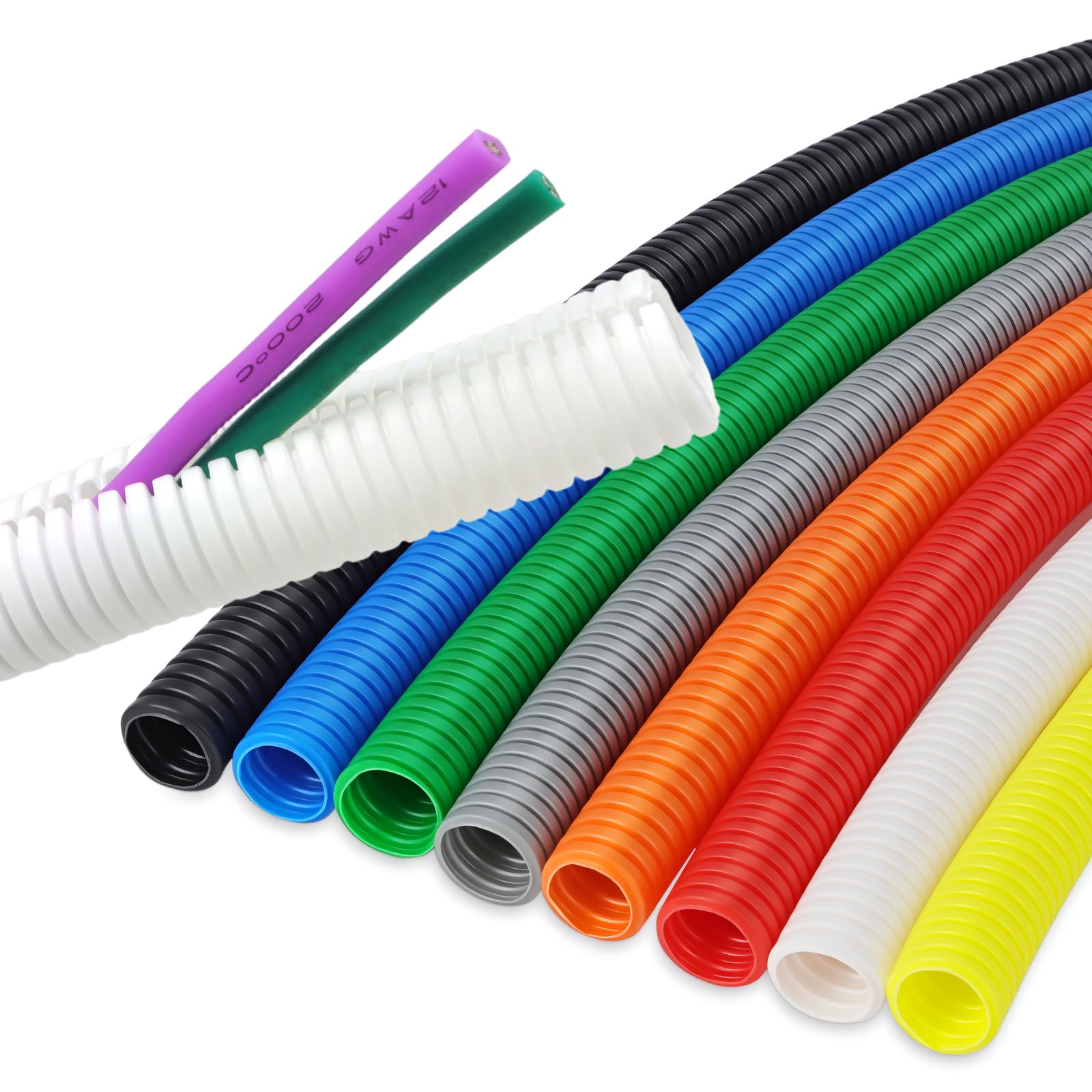 HOLED Split Wire Loom Tubing, Flexible Conduit Cable Protector for Automotive Wiring Home Theater Industrial Cable Management (White, 34.5mm(1.35in)-10ft)