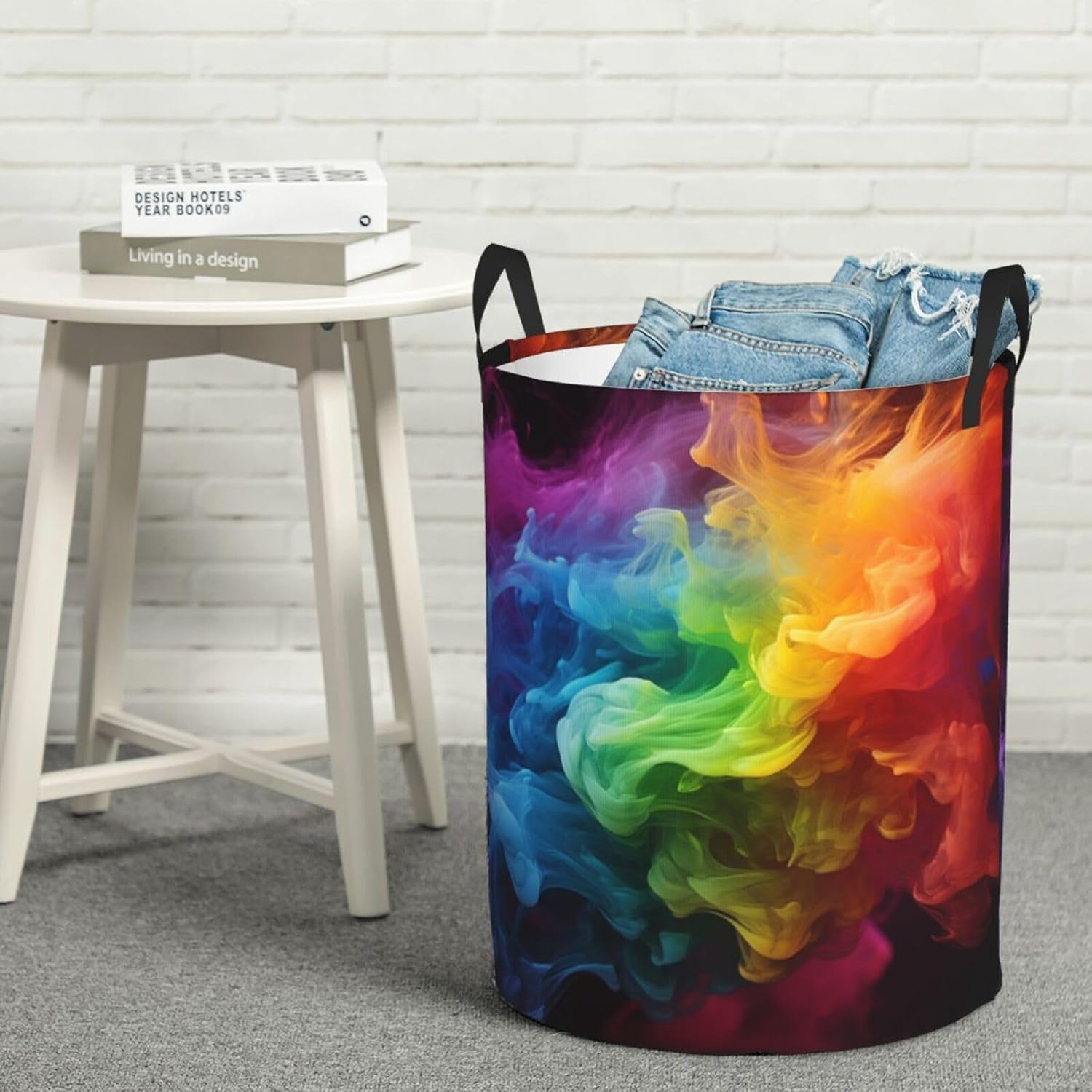 Rainbow smoke Laundry Basket With Handles, Foldable Laundry Hamper Oxford Cloth Dirty Clothes Basket Waterproof Clothes Toys Storage Bin Organizer for Bedroom Bathroom Dorm