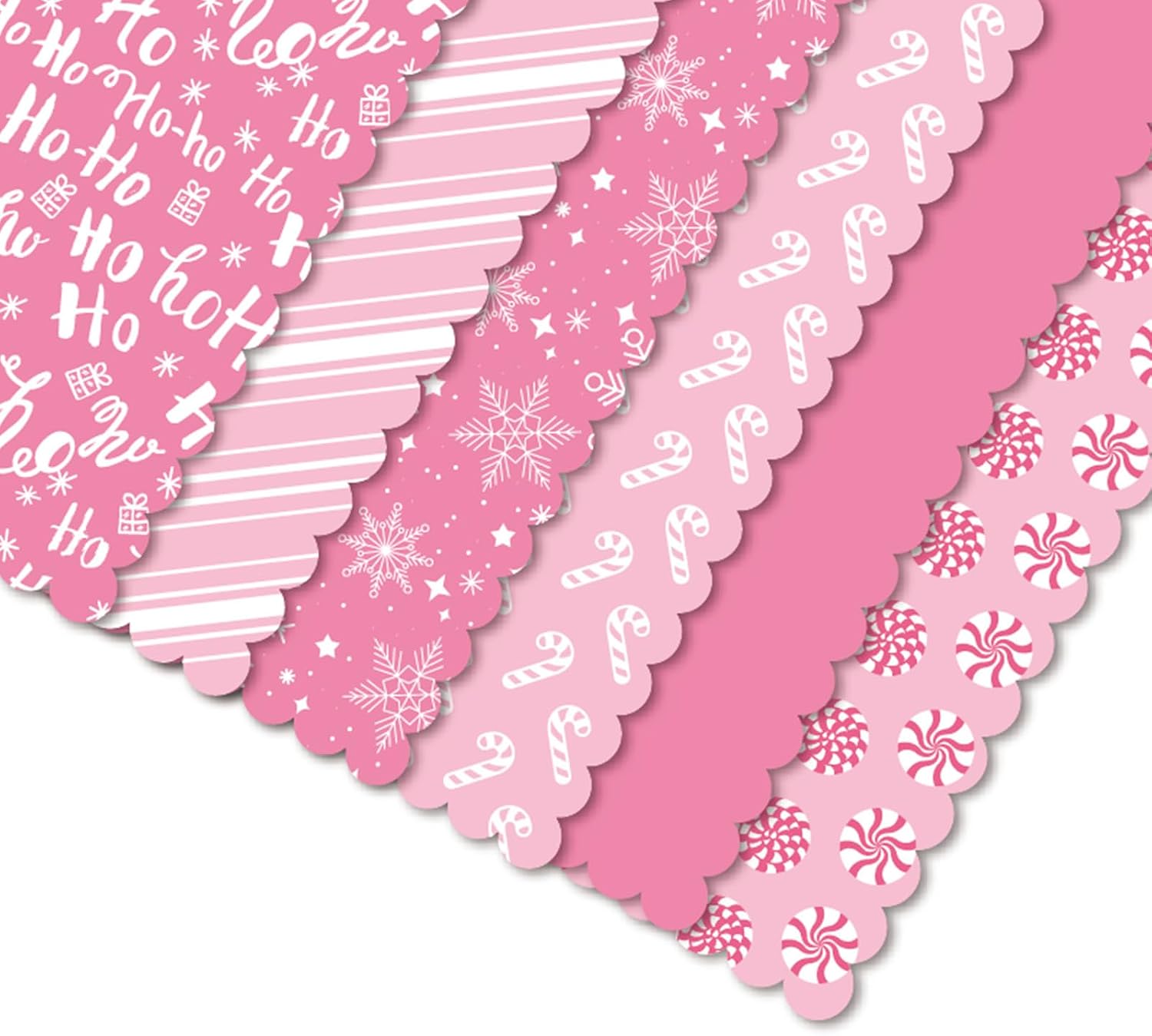 Whaline 90 Sheets Christmas Scalloped Tissue Paper Pink Candy Cane Stripe Snowflake Gift Wrapping Paper Xmas DIY Art Crafts Tissue for Holiday Birthday Baby Shower, 13.8 x 19.7 Inch