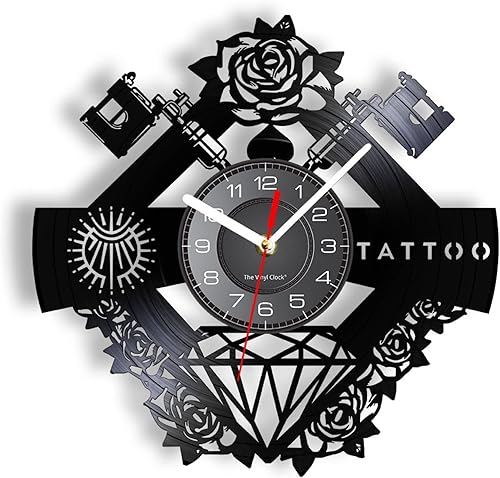 Reloj de pared decorativo de 12 pulgadas, letrero de estudio de tatuaje, nombre personalizado, disco de vinilo silencioso, reloj de pared, máquina disponible en Yaxa Peru