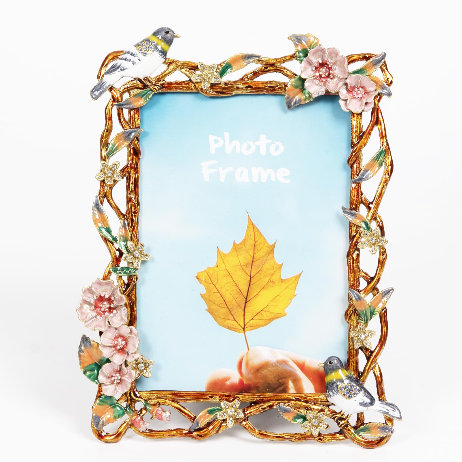 Decorative Picture Frame, Display 5 x 7 inch Pictures with HD Glass Front, Rectangle Metal Vintage Floral Photo Frame for Tabletop, Home DΓ©cor