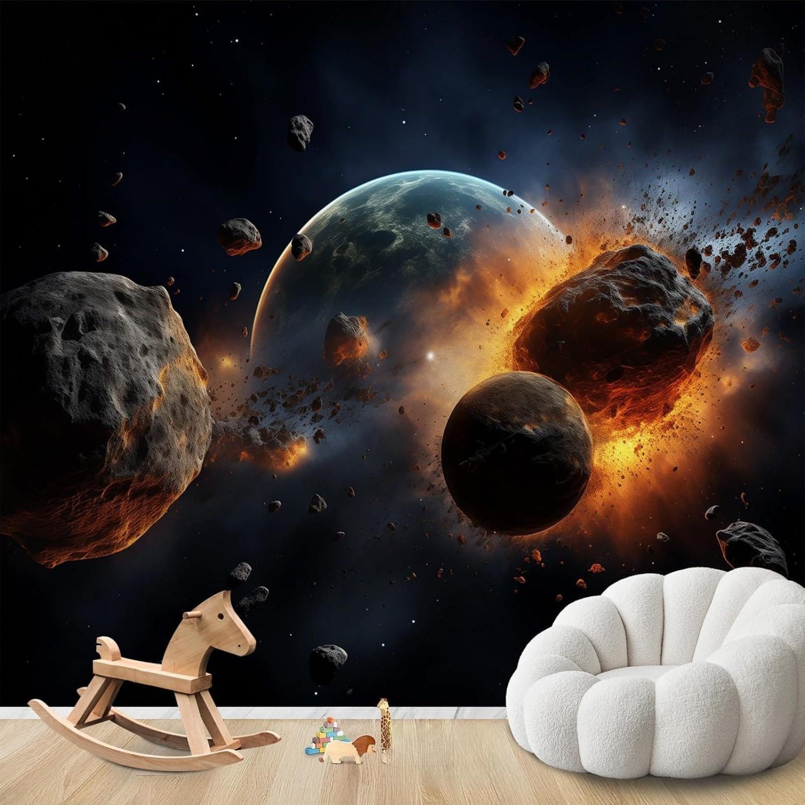 Hgjdjhnf 3D Mural Photo Mural - Wallpaper Space Collision Modern Living Room Bedroom Children's Room Wall Decoration Motif,200Cmx140cm Poster - Wall Sticker - Frameless Picture