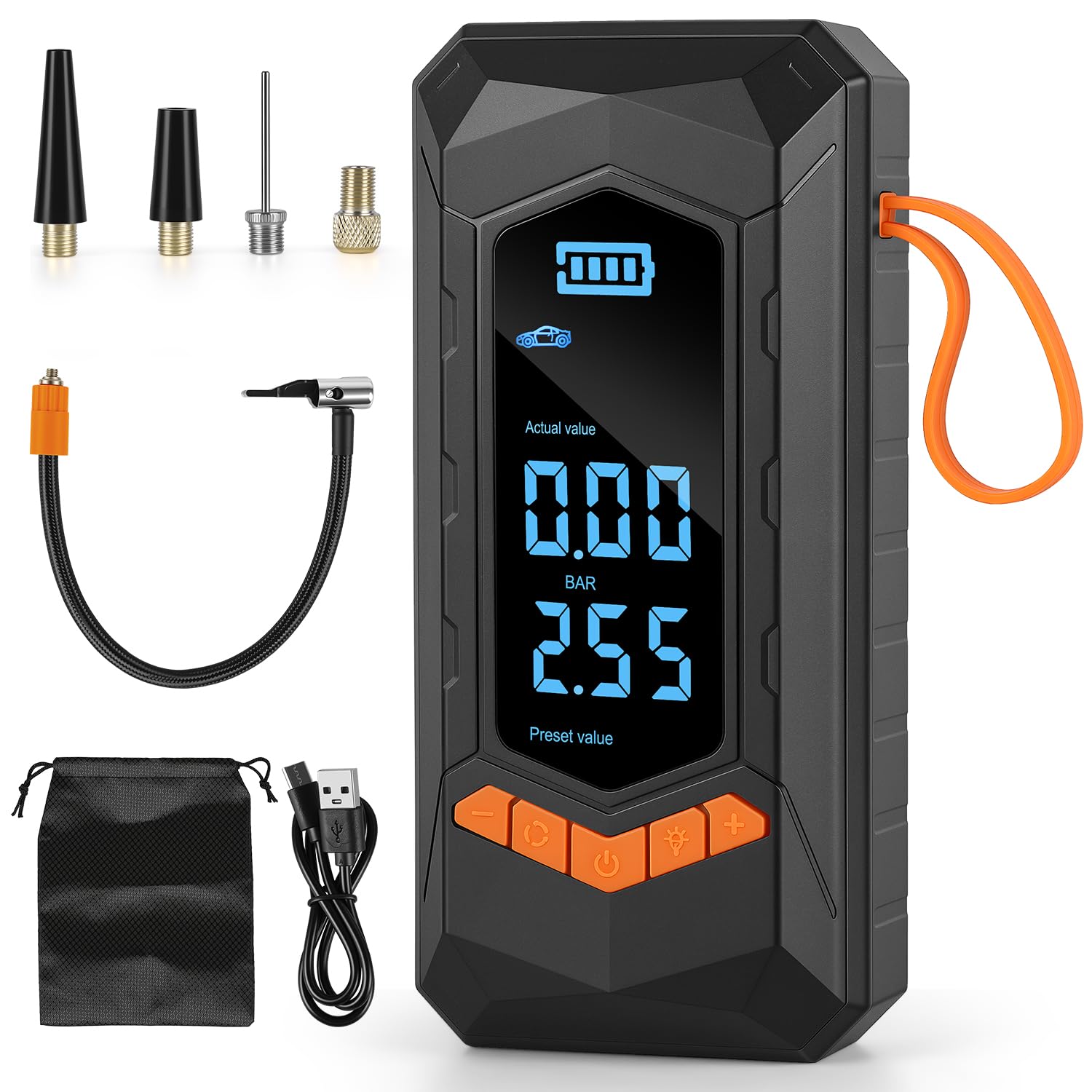 Bomba Elétrica Automotiva com Display Digital, Compressor Digital 150 PSI, Compressor de