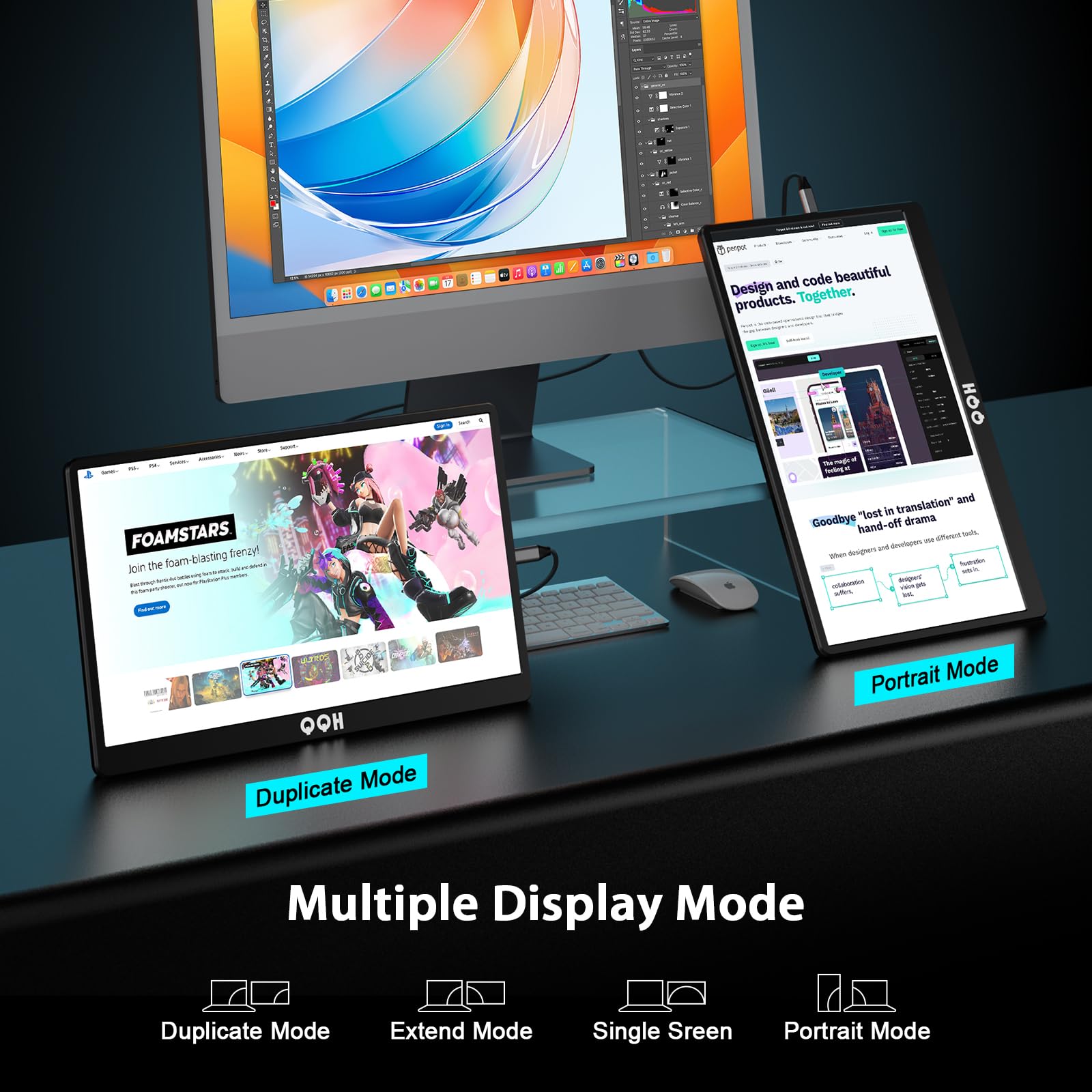 QQH Portable Monitor, 15.6" FHD 1080P IPS Travel Monitor Kickstand for Laptop with HDR, Ultra Slim, Eye Care, Plug&Play USB C HDMI External Second Screen for PC Phone MAC PS5 Xbox Switch