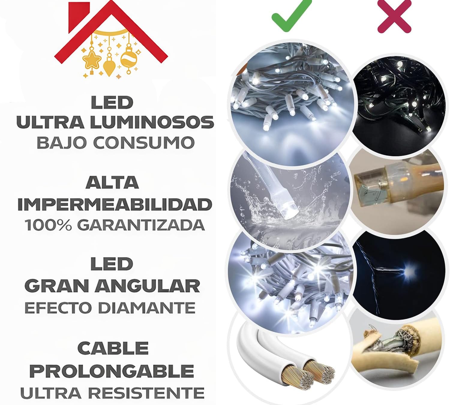 GINMA Cortina de Luces LED Efecto Lluvia – Luces de Navidad Exterior IP44, Impermeables y de Bajo Consumo, Guirnalda Luminosa Profesional Prolongable (Blanco Frio, 5m (200 LED))
