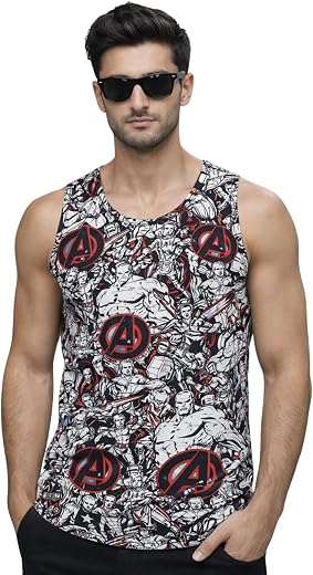 Veirdo® Men Sleeveless Tshirt, All Over Printed Vest for Men Official Marvel's Avengers Merchandise, Cotton Sando for Beac...
